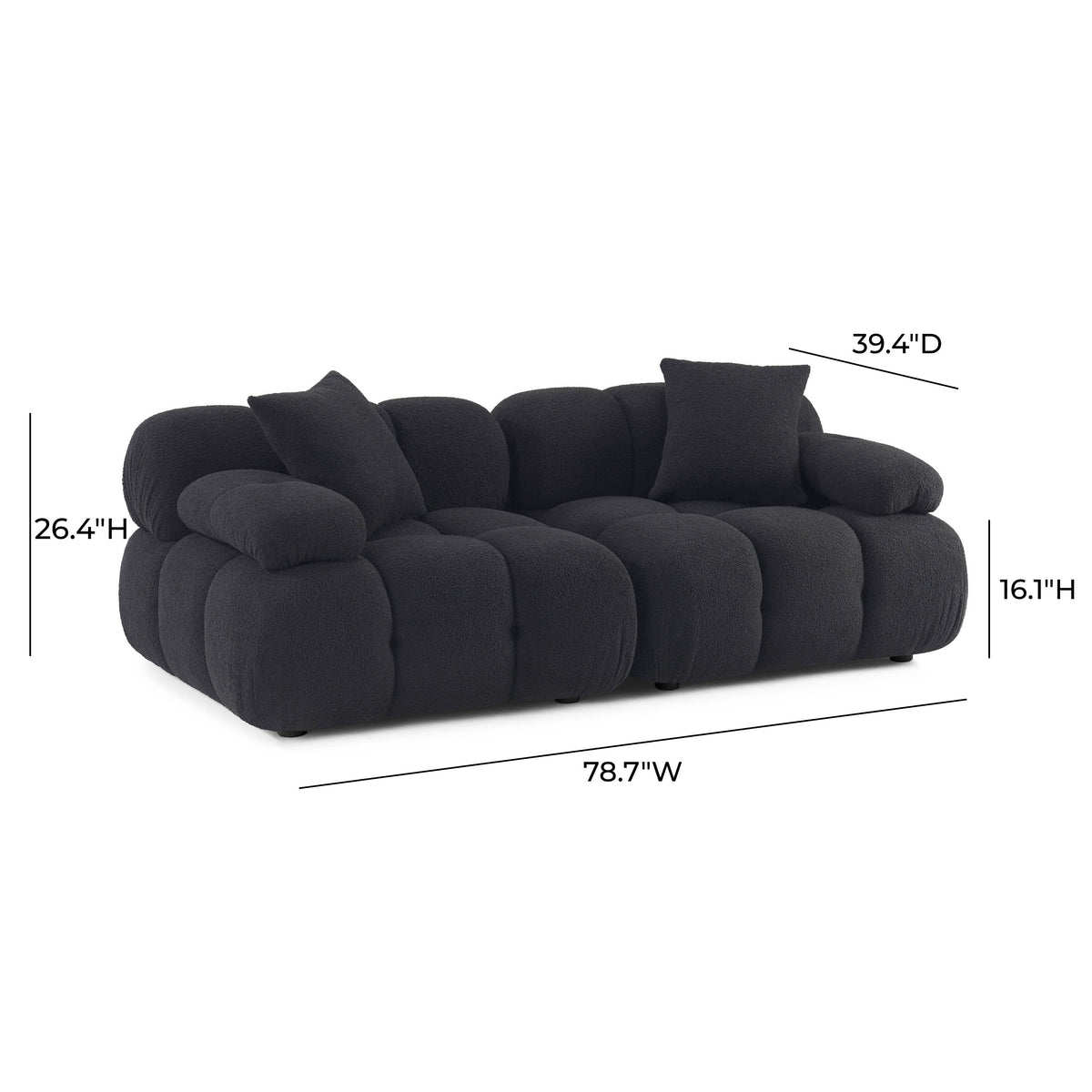 Calliope 79" Modular Loveseat by TOV Furniture — black loveseat dimensional diagram