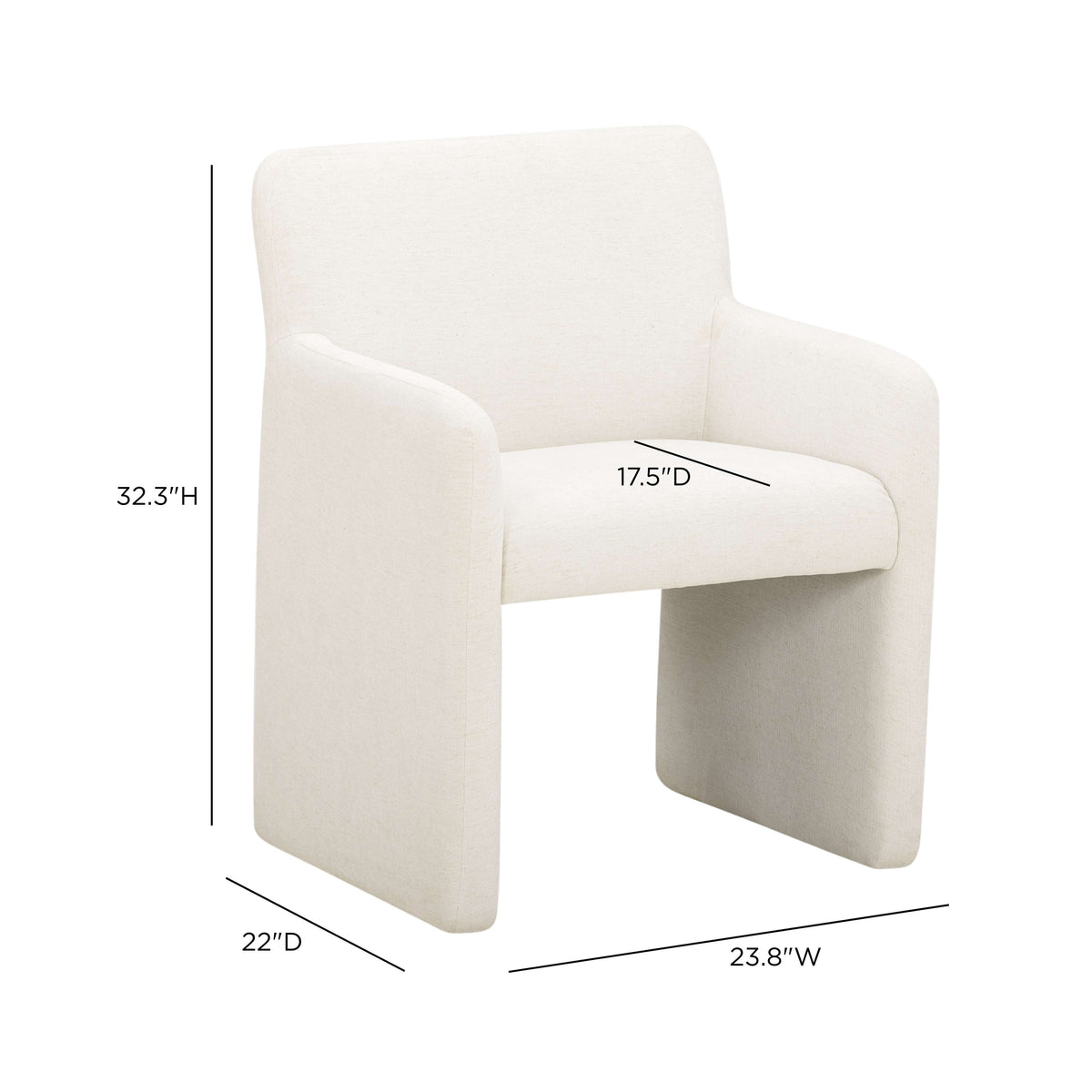 Crawley Performance Linen Chenille Dining Chair by TOV Furniture — cotton white chair dimensional diagram