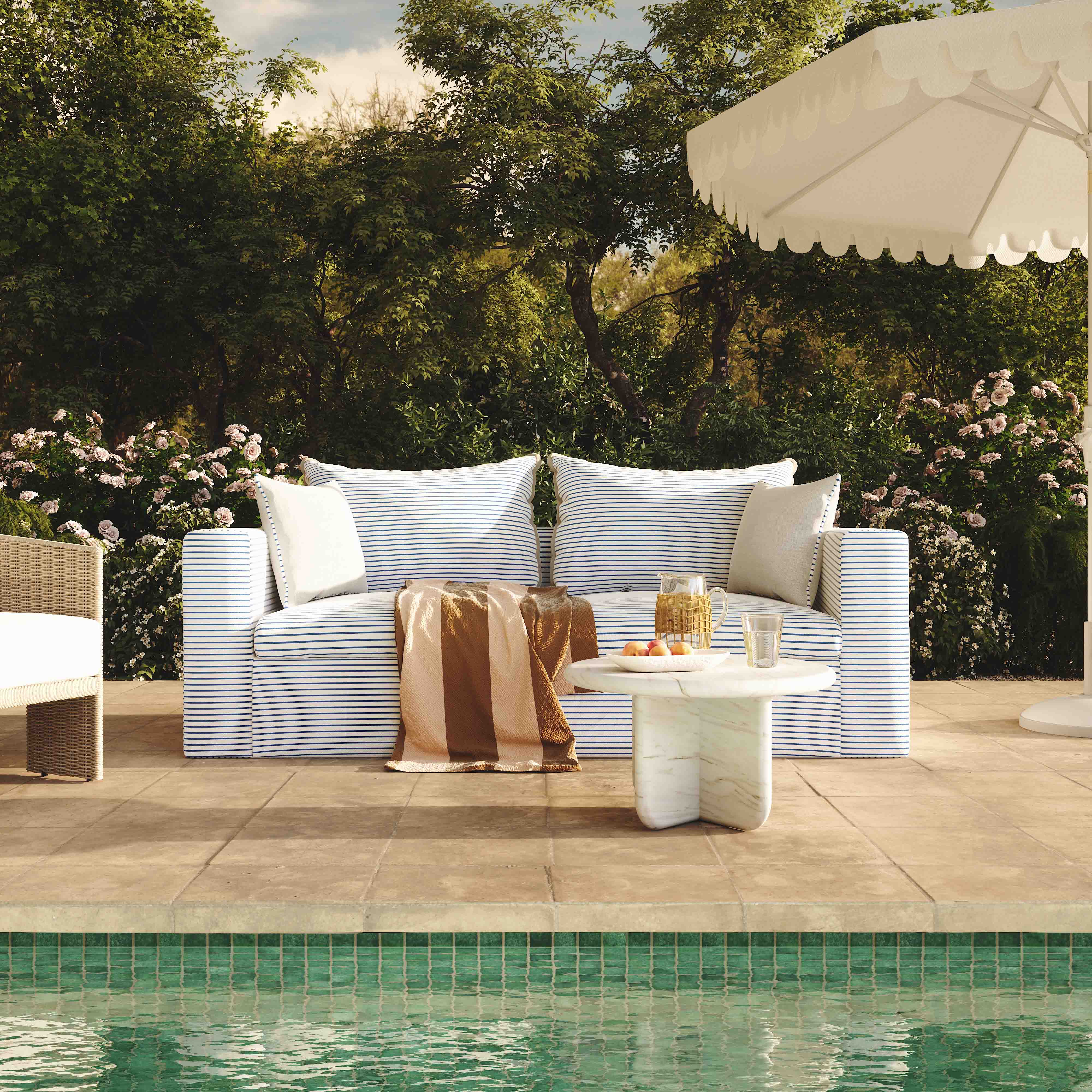 Salty 84.5" Striped Contract-Grade Indoor/Outdoor Sofa