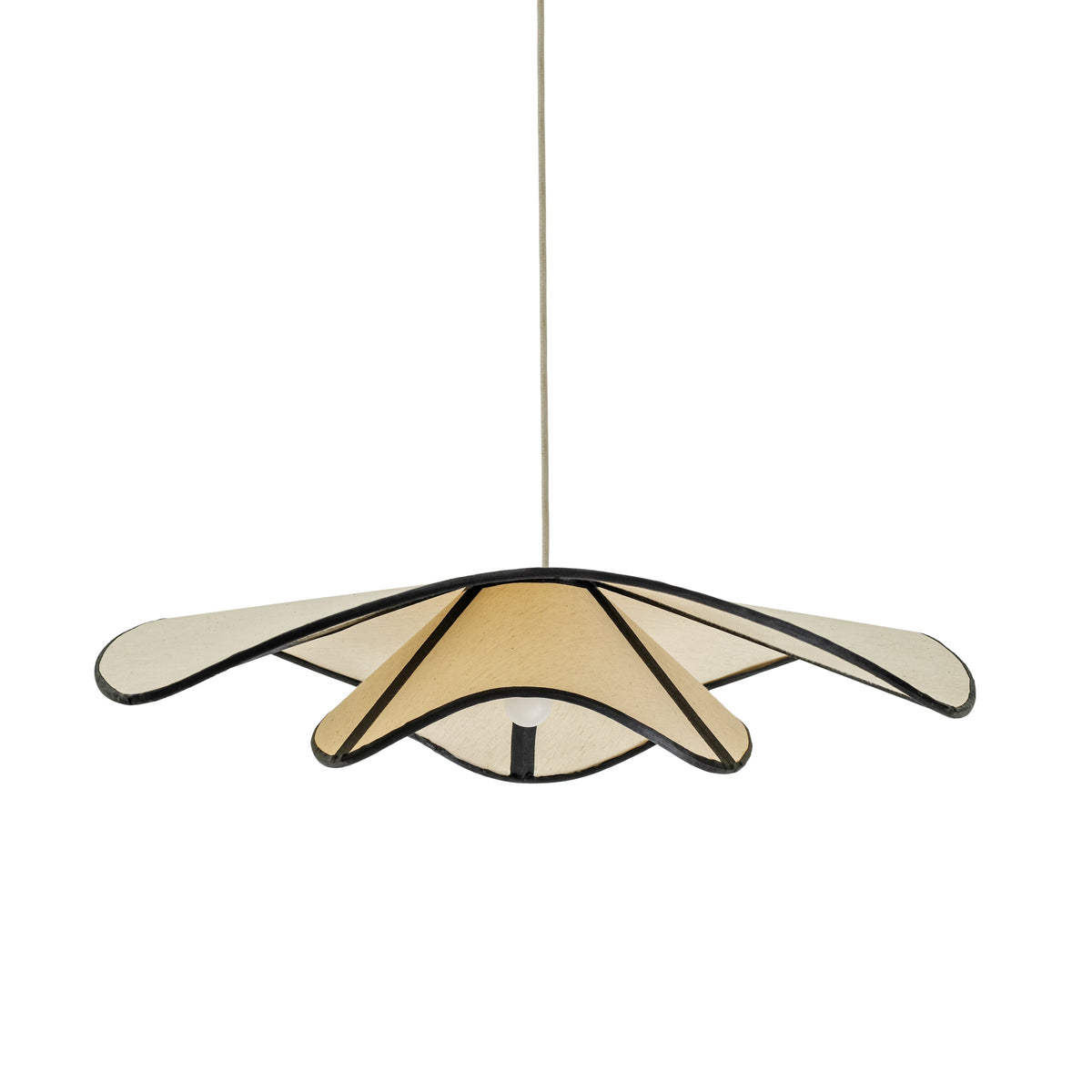Chapeau Du Matin Pendant Lamp by TOV Furniture — wave-shaped fabric shade with contrast piping, unlit front view