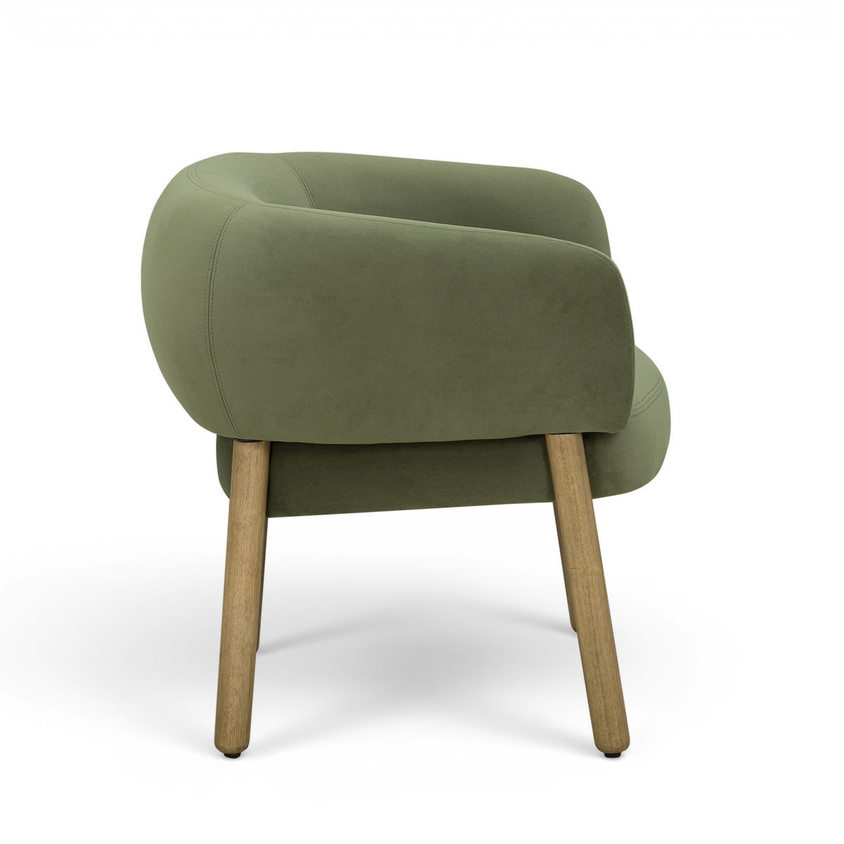 Foxy Performance Fabric Accent Chair in Olive Green — rear three-quarter view with upholstered back and wood legs