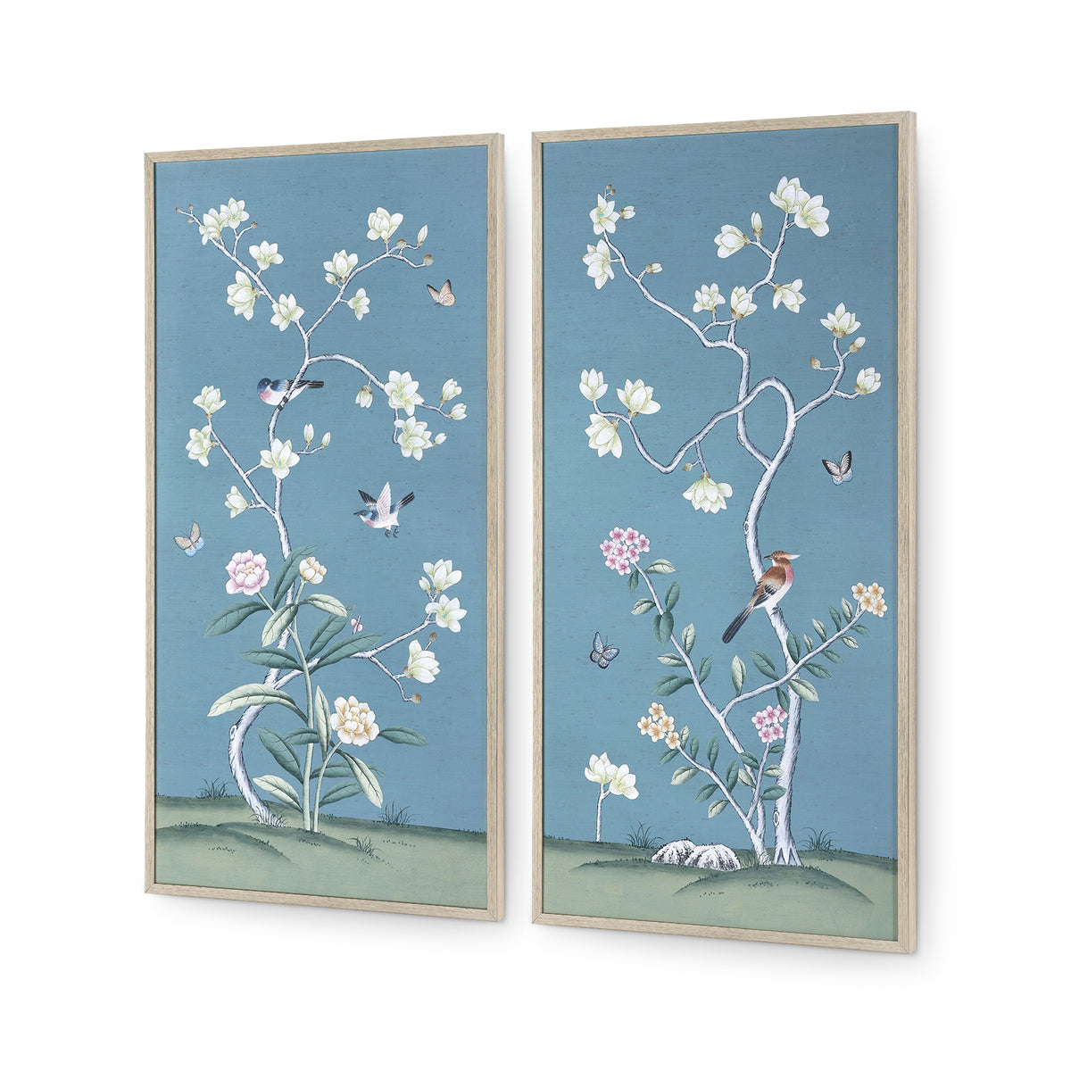 Magnolia Mist Framed Silk Panel Pair