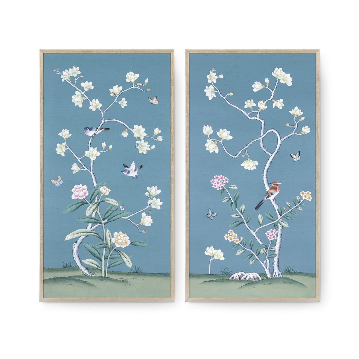 Magnolia Mist Framed Silk Panel Pair