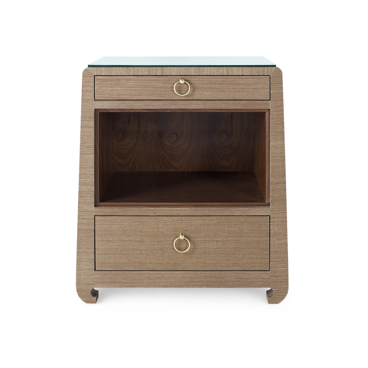 Ming 2-Drawer Side Table with Glass Top