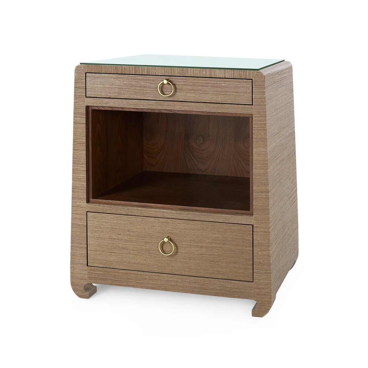 Ming 2-Drawer Side Table with Glass Top