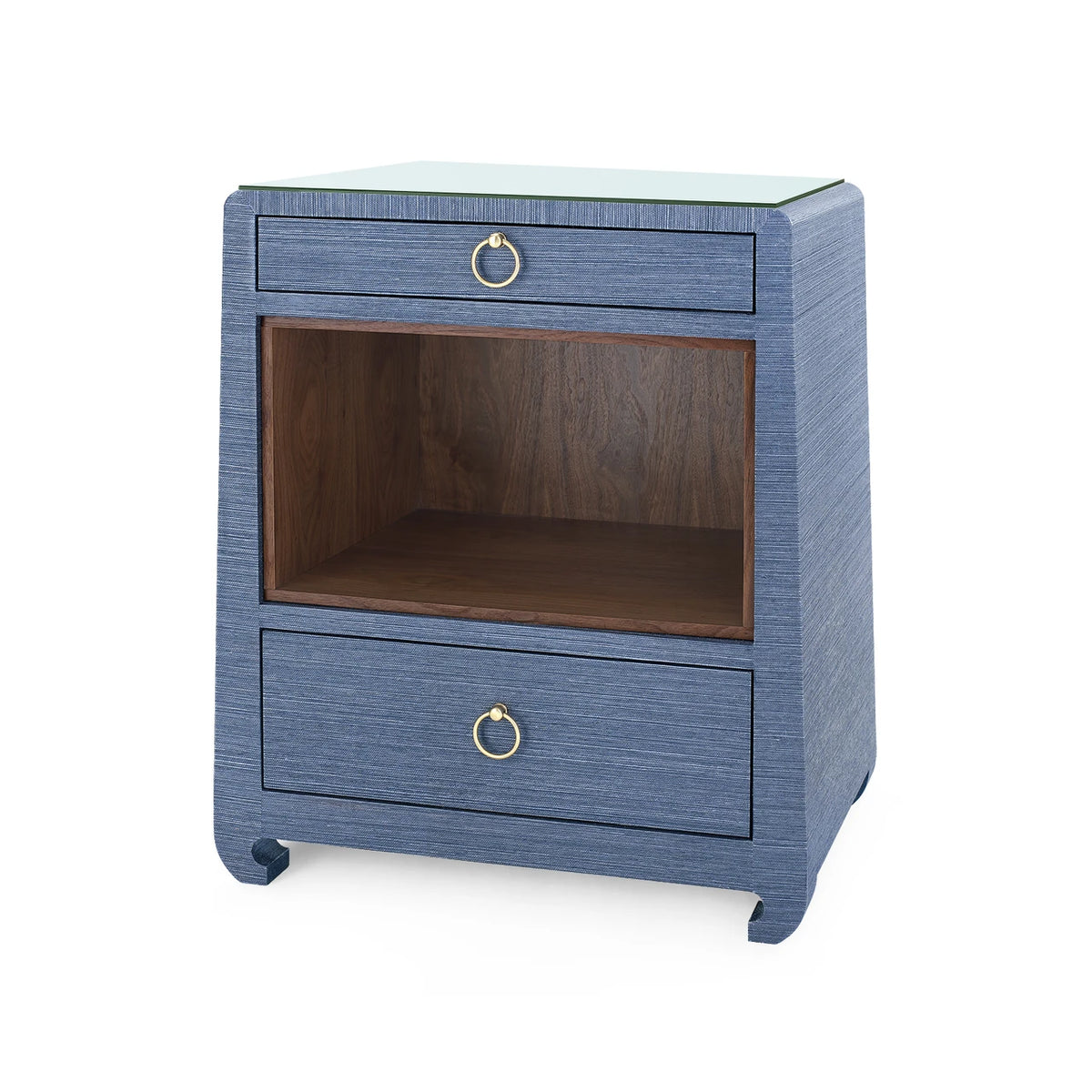 Ming 2-Drawer Side Table with Glass Top