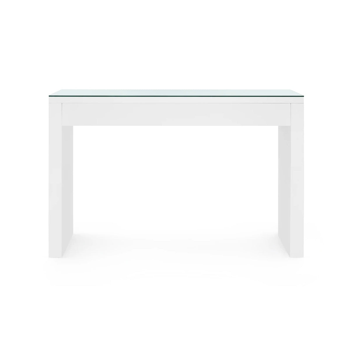 Morgan Console Table by Villa & House — white finish with clear glass top, rear view
