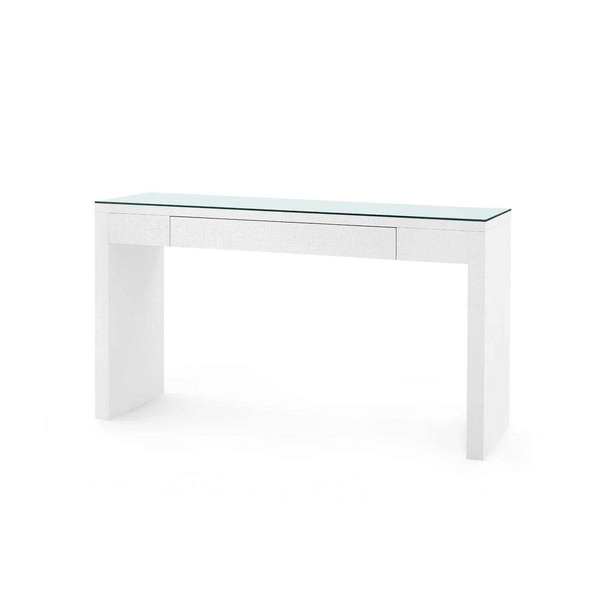 Morgan Large Grasscloth Console Table with Glass Top