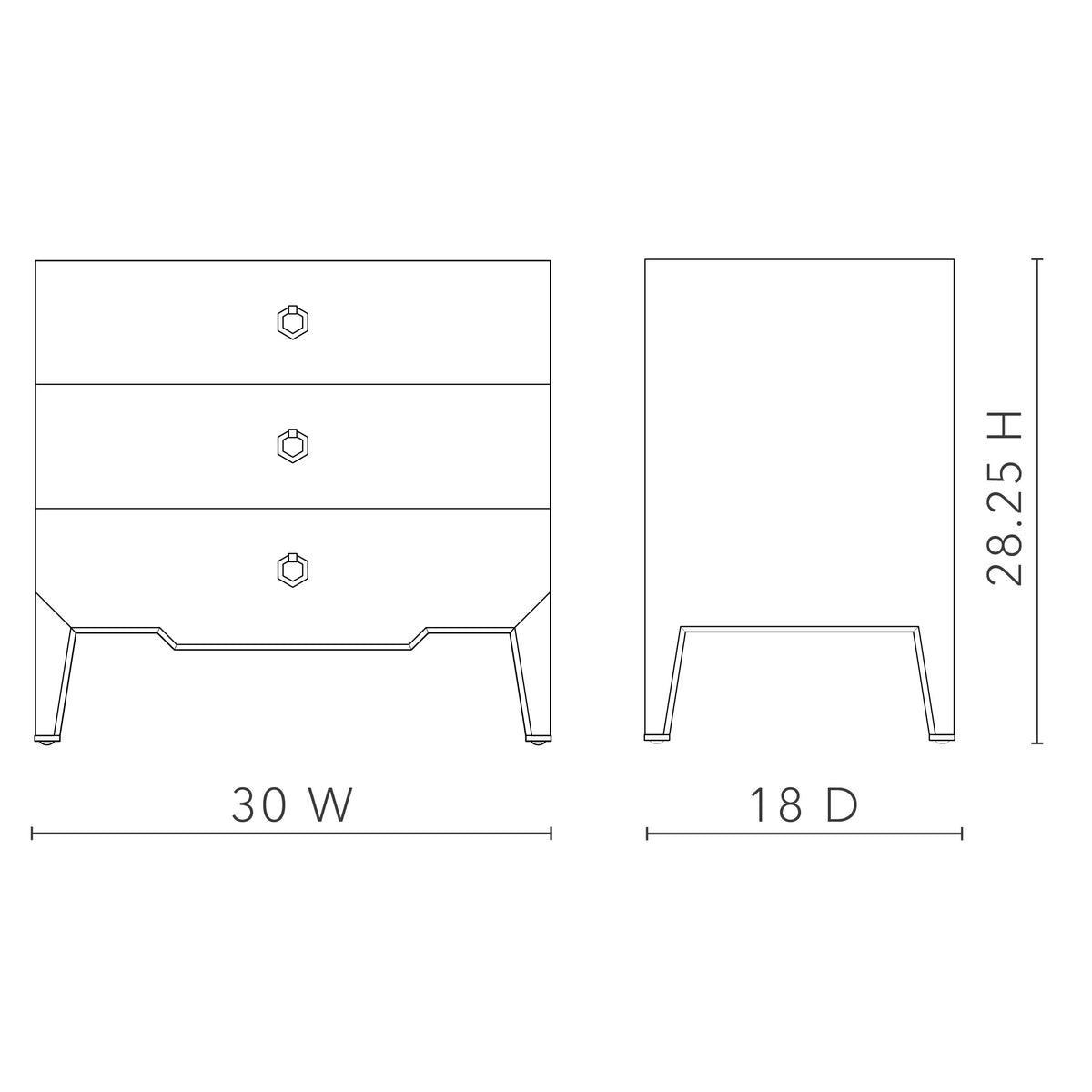 Madeline 3-Drawer Side Table with Glass Top