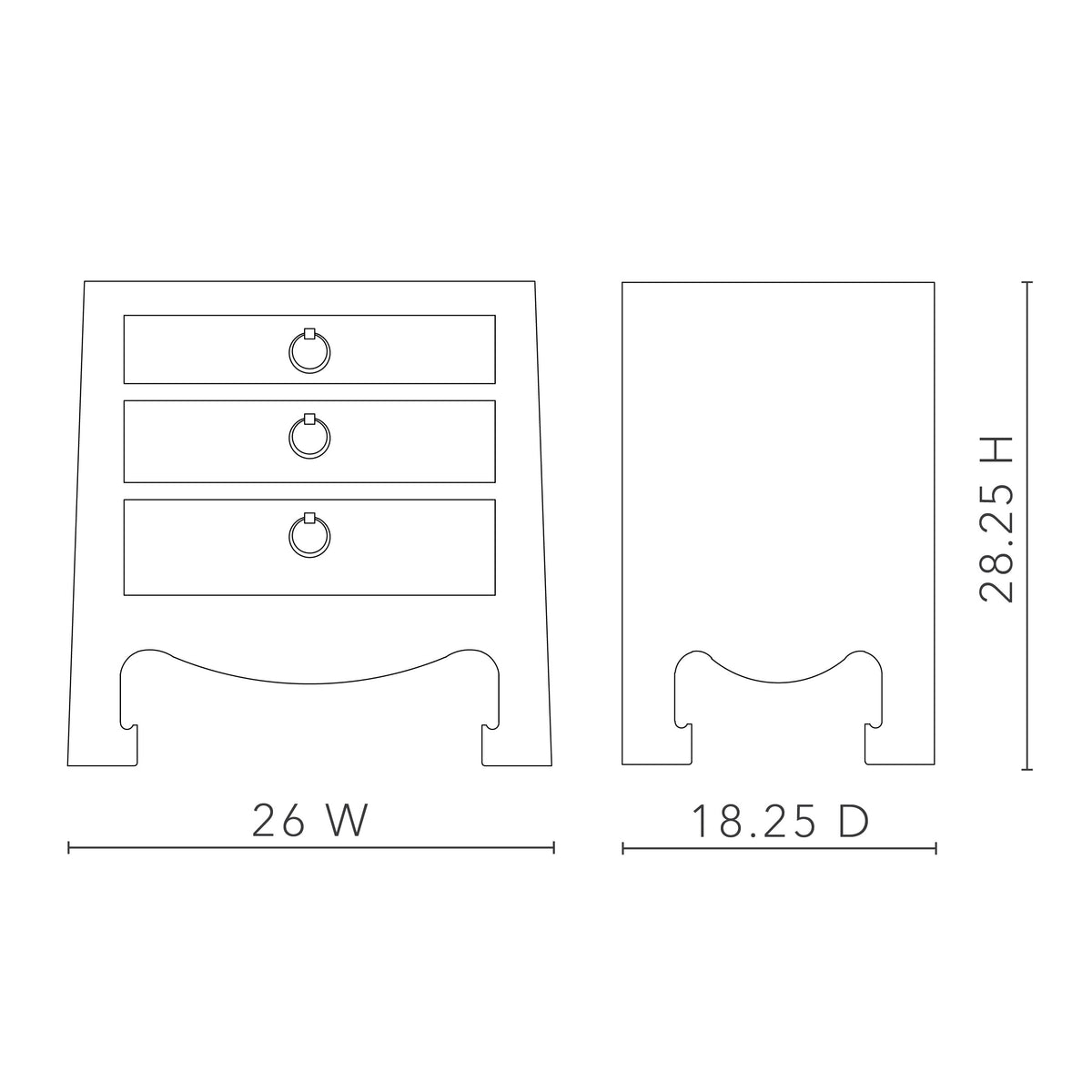 Jacqui 3-Drawer Side Table with Glass Top