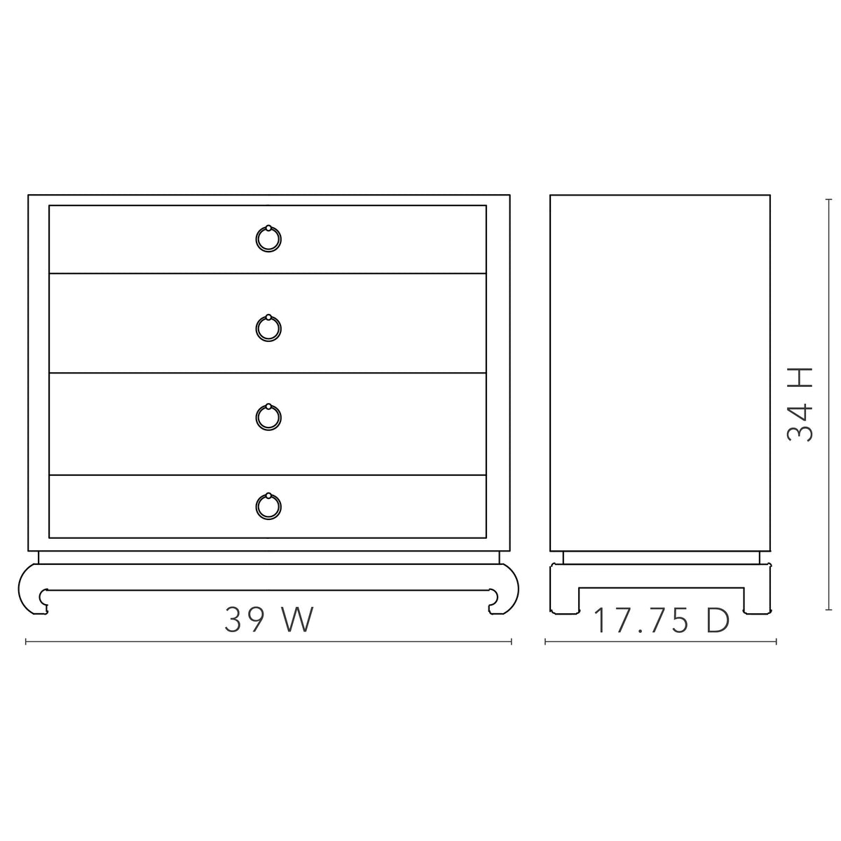 Ming Large 4-Drawer with Glass Top
