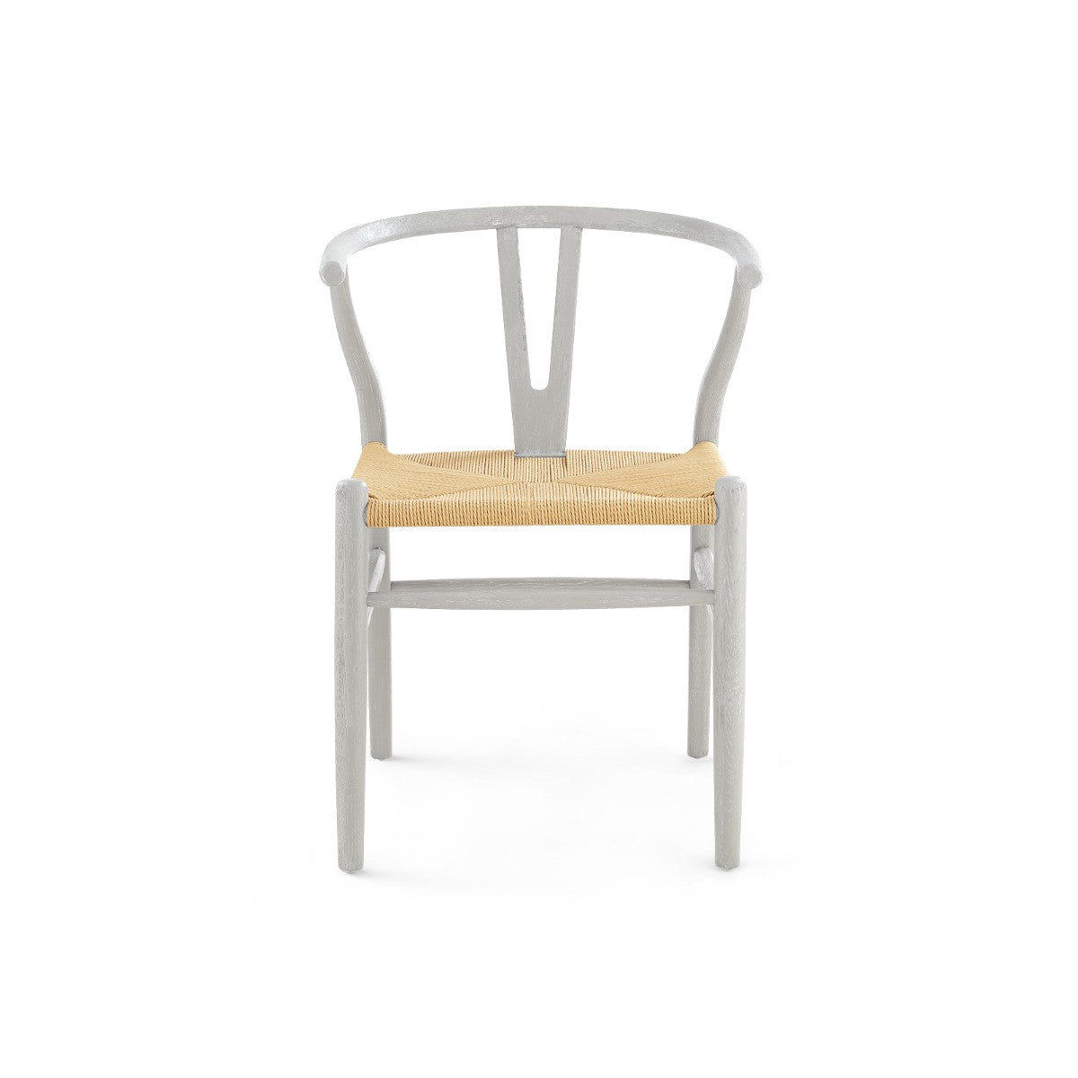 Oslo Armchair by Villa & House — Classic Gray limed oak dining chair, front view showing curved back and woven rope seat.