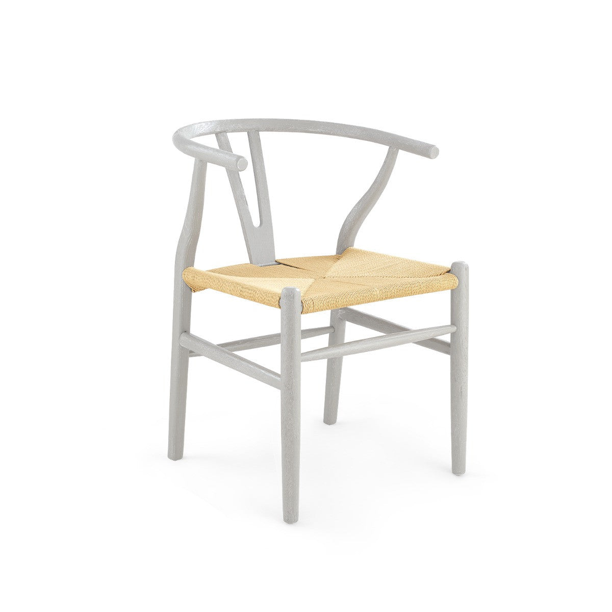 Oslo Armchair by Villa & House — Classic Gray limed oak dining chair with woven rope seat, angled front view.