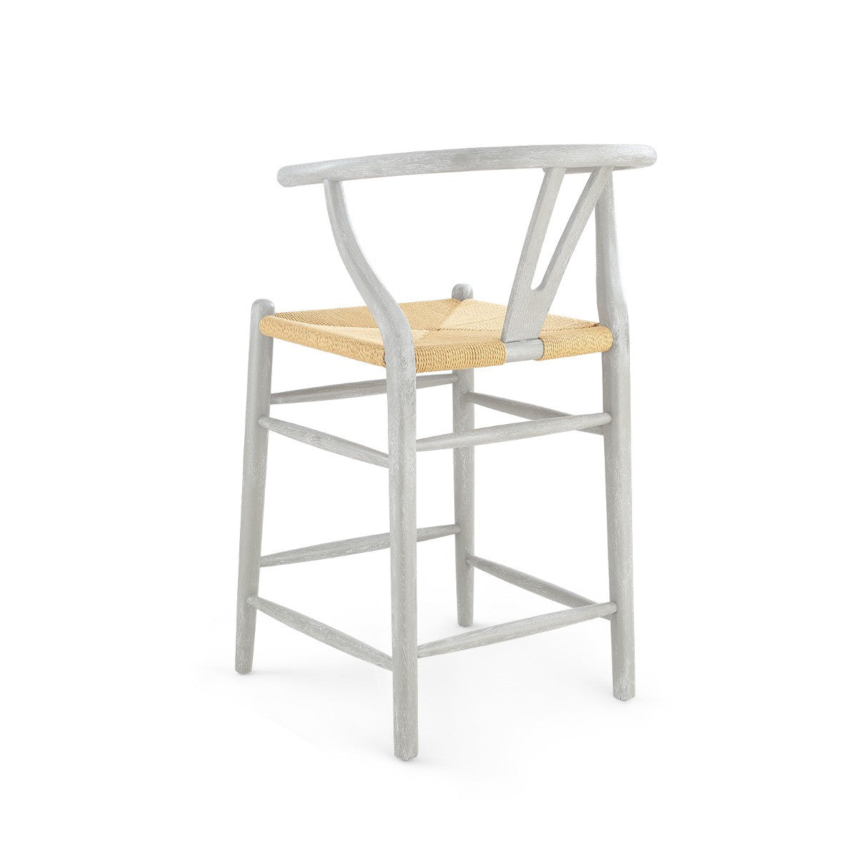 Oslo Counter Stool by Villa & House — gray-finished oak frame with curved back and footrests, rear angled view.