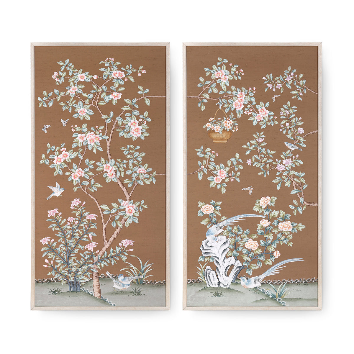 Parchment Reverie Framed Silk Panel Pair