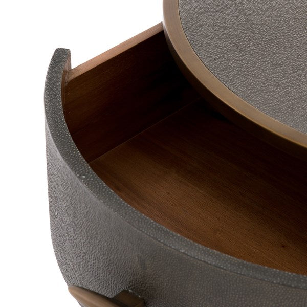 Shagreen Round Nightstand - Grey Shagreen Nightstand Four Hands Four Hands, Mid Century Modern Furniture, Old Bones Furniture Company, Old Bones Co, Modern Mid Century, Designer Furniture, https://www.oldbonesco.com/