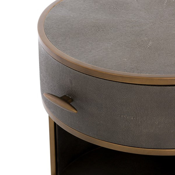 Shagreen Round Nightstand - Grey Shagreen Nightstand Four Hands Four Hands, Mid Century Modern Furniture, Old Bones Furniture Company, Old Bones Co, Modern Mid Century, Designer Furniture, https://www.oldbonesco.com/