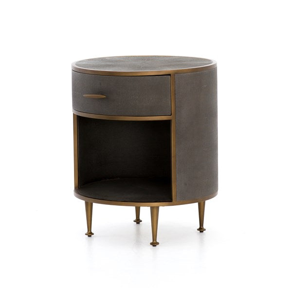 Shagreen Round Nightstand - Grey Shagreen Nightstand Four Hands Four Hands, Mid Century Modern Furniture, Old Bones Furniture Company, Old Bones Co, Modern Mid Century, Designer Furniture, https://www.oldbonesco.com/