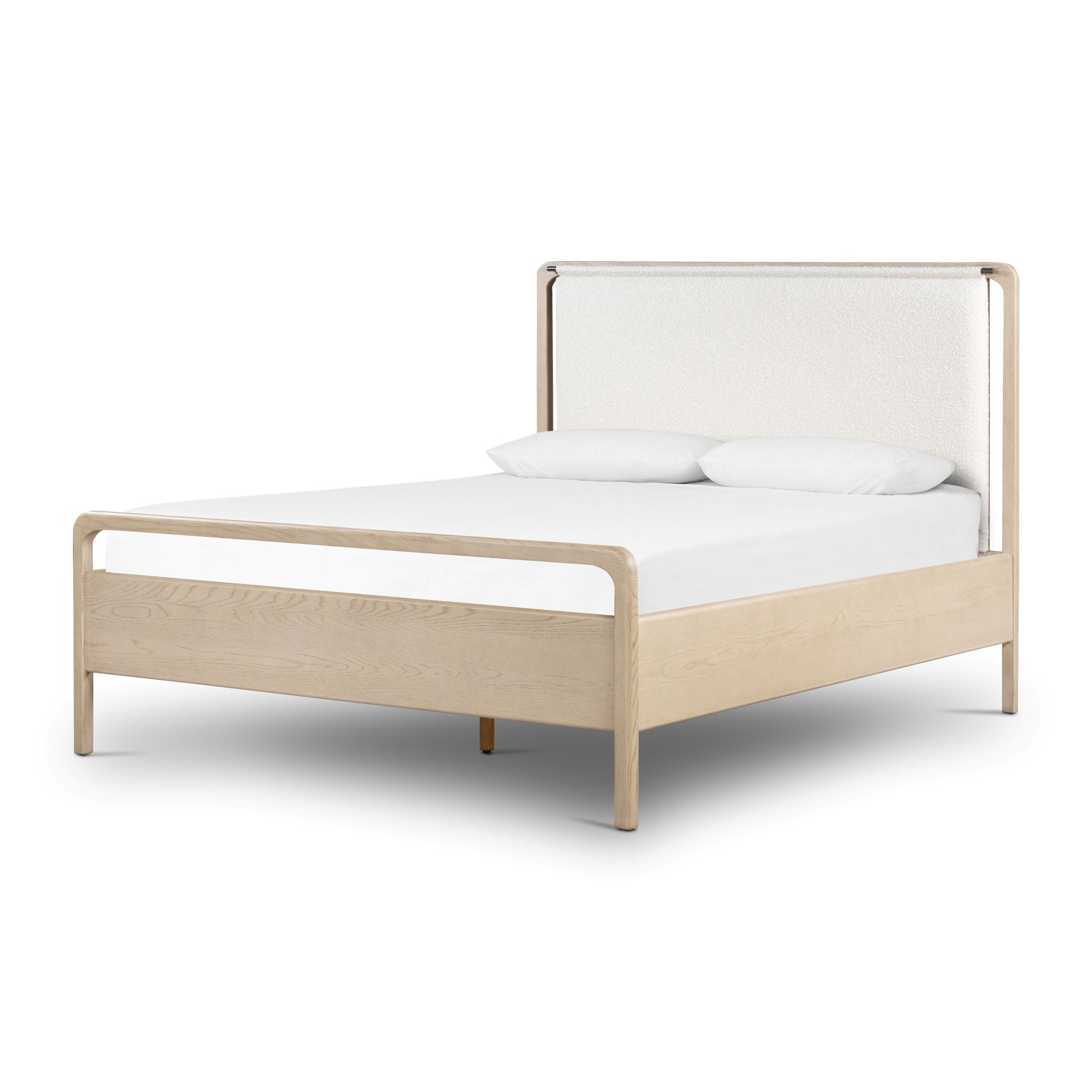 Rosedale Bed Queen / Yucca Oak Veneer w/ Knoll NaturalBedding Four Hands Queen Yucca Oak Veneer w/ Knoll Natural Four Hands, Mid Century Modern Furniture, Old Bones Furniture Company, Old Bones Co, Modern Mid Century, Designer Furniture, https://www.oldbonesco.com/