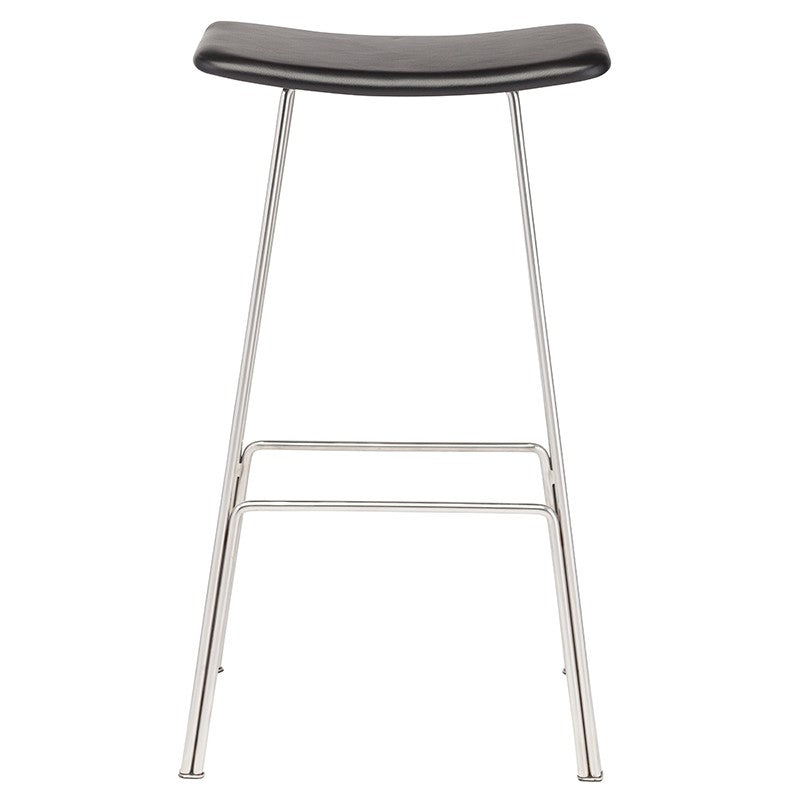 Kirsten Counter Stool Black leather seat/ Polished stainless steel frameCounter Stools Nuevo  Black leather seat/ Polished stainless steel frame   Four Hands, Burke Decor, Mid Century Modern Furniture, Old Bones Furniture Company, Old Bones Co, Modern Mid Century, Designer Furniture, https://www.oldbonesco.com/