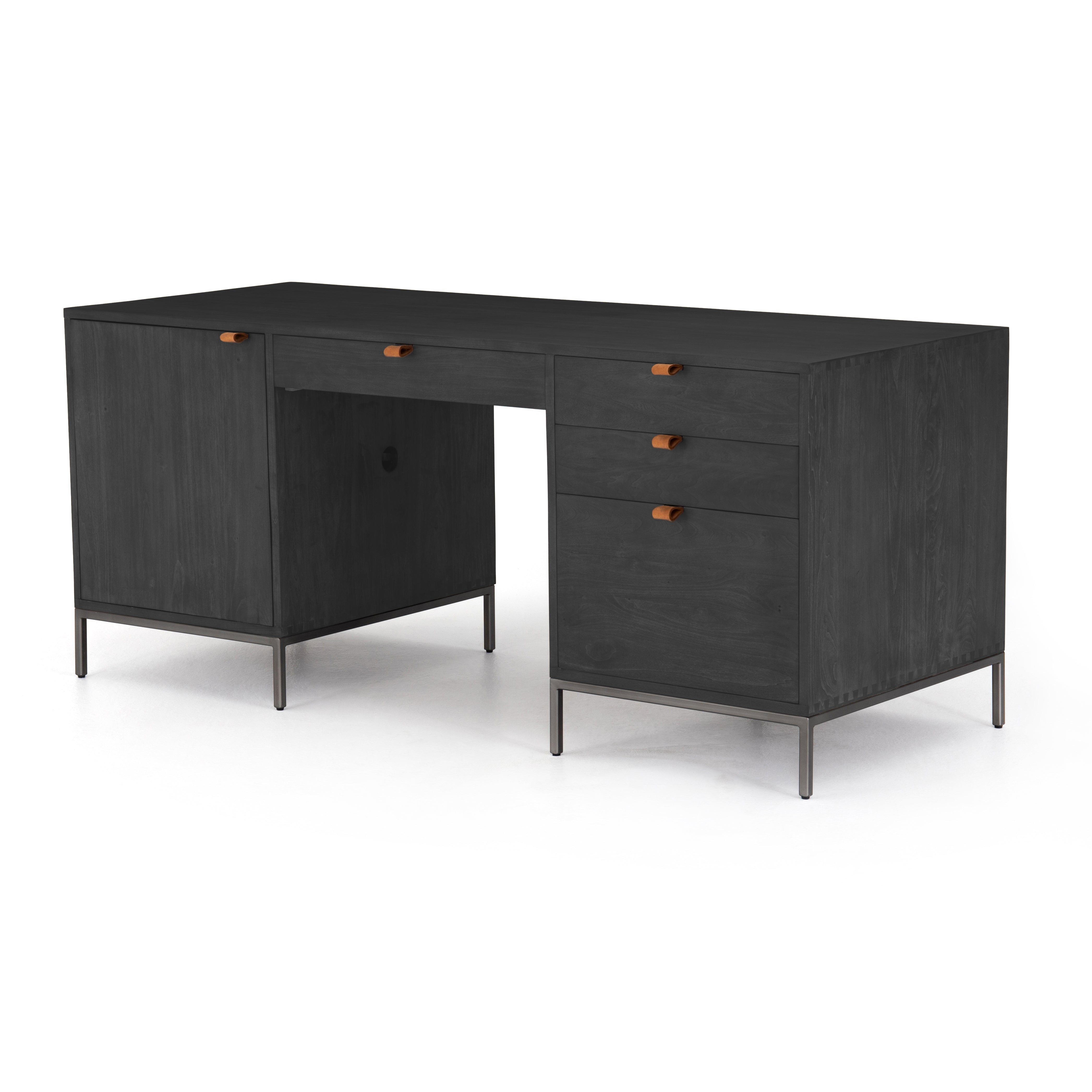 Trey Executive Desk Black Wash PoplarDesk Four Hands Black Wash Poplar Four Hands, Mid Century Modern Furniture, Old Bones Furniture Company, Old Bones Co, Modern Mid Century, Designer Furniture, https://www.oldbonesco.com/