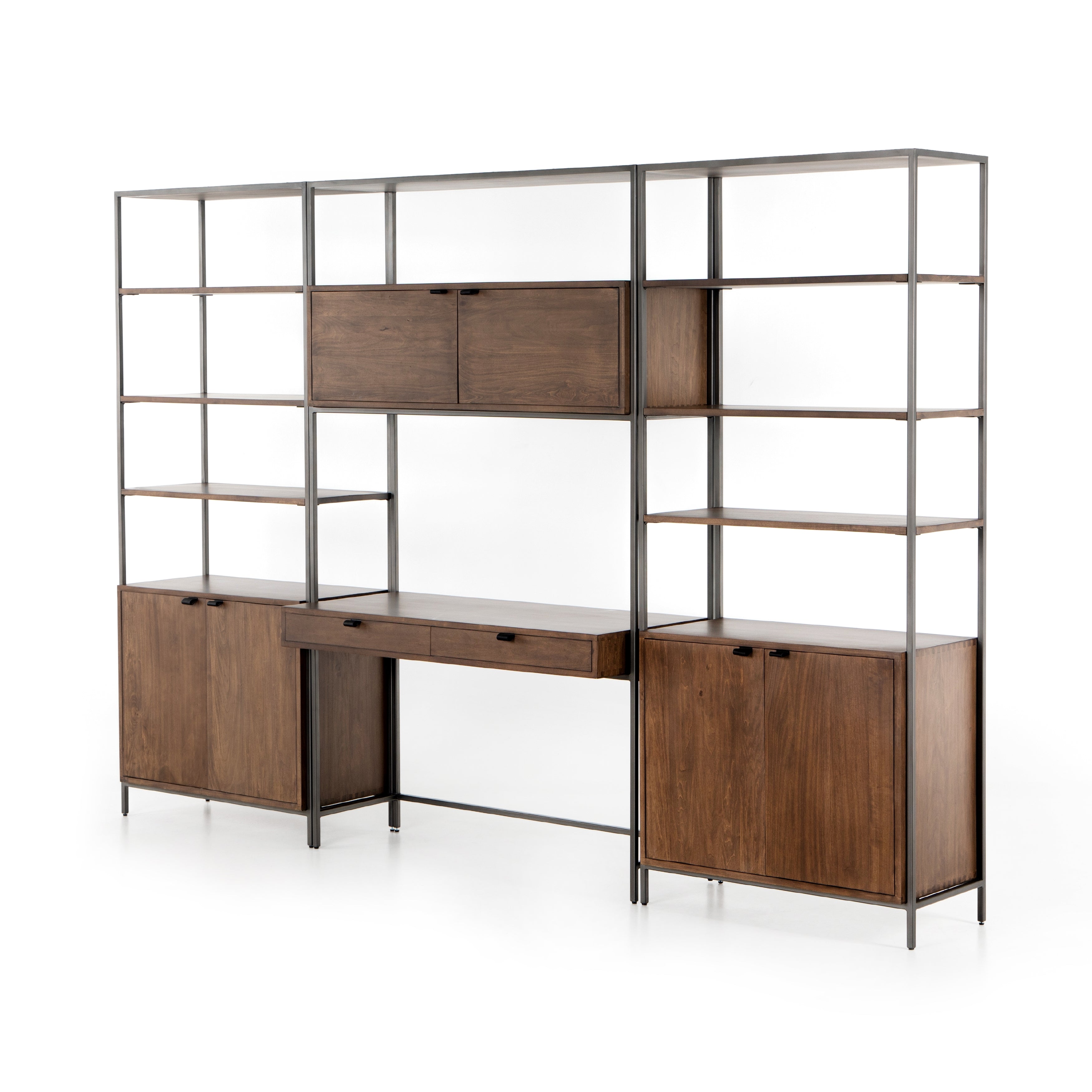 Trey Modular Desk Auburn Poplar / 2 BookcasesDesks Four Hands Auburn Poplar 2 Bookcases Four Hands, Mid Century Modern Furniture, Old Bones Furniture Company, Old Bones Co, Modern Mid Century, Designer Furniture, https://www.oldbonesco.com/