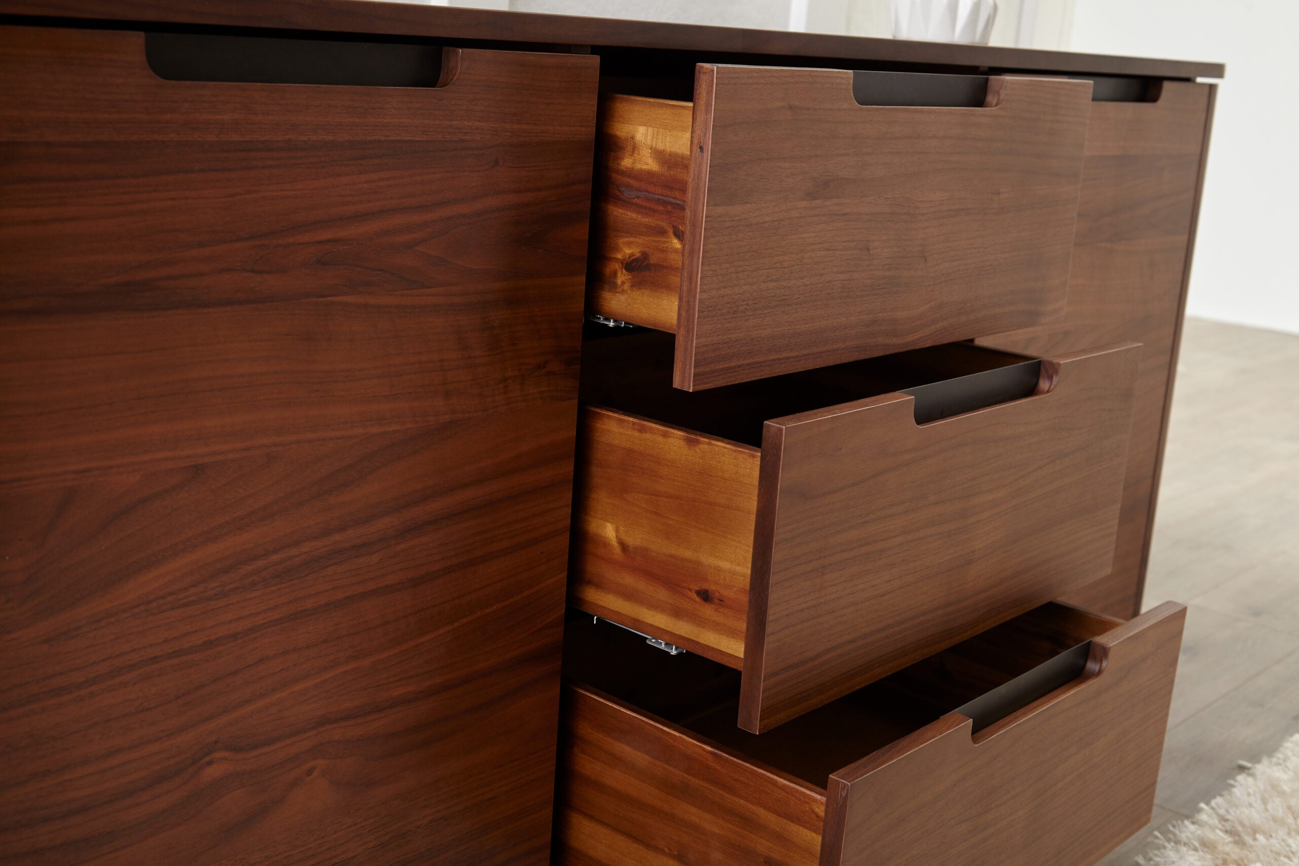 Tahoe American Walnut 3 Section Sideboard Buffet Unique Furniture Four Hands, Mid Century Modern Furniture, Old Bones Furniture Company, Old Bones Co, Modern Mid Century, Designer Furniture, https://www.oldbonesco.com/