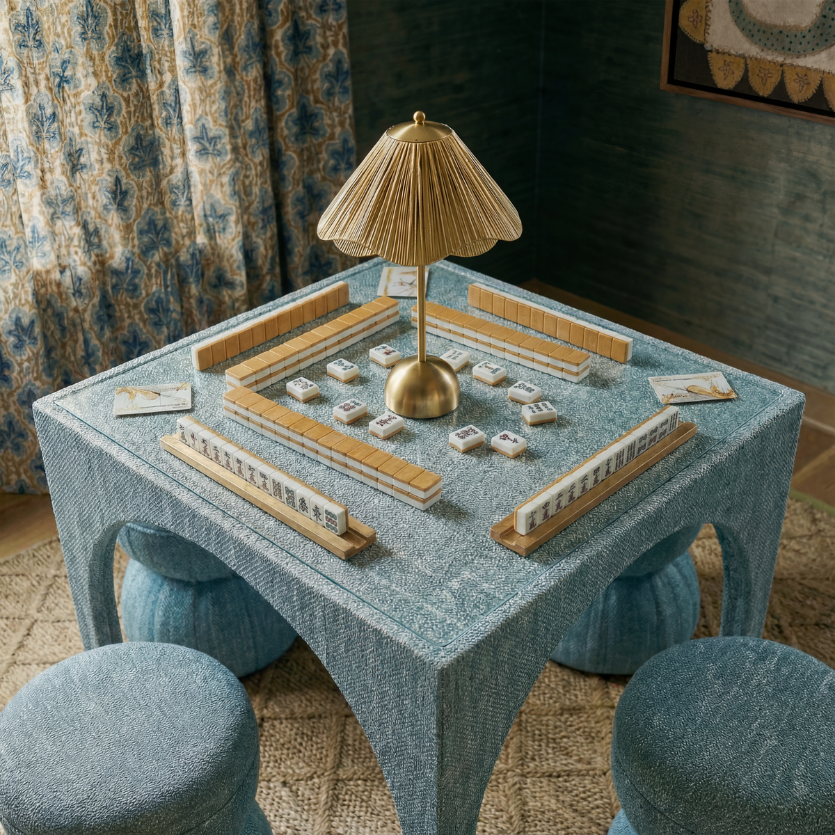 Styled game room featuring the Tomlin 35-inch Square Mahjong Table by TOV Furniture