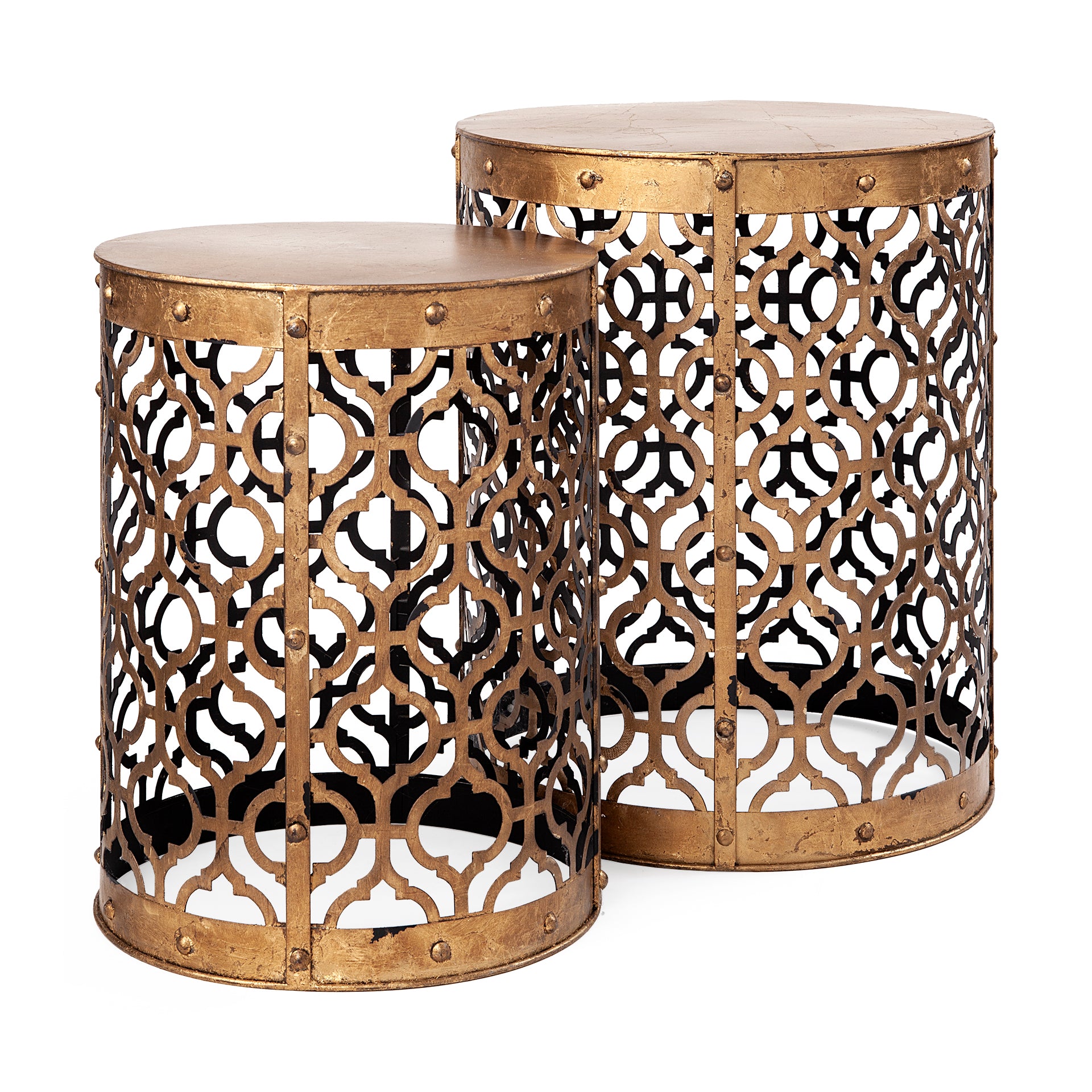 Rudebekia Gold Round Metal Accent Tables - Set of 2