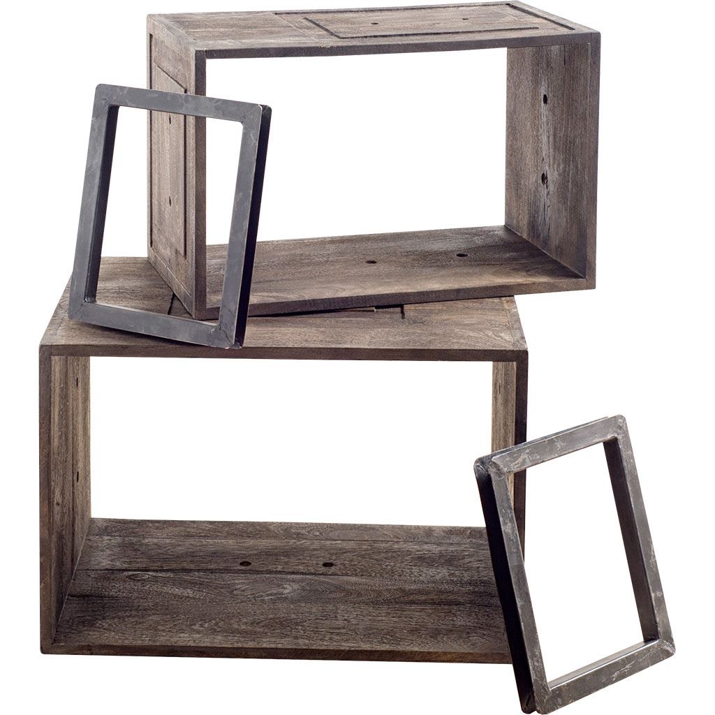 Simul Brown Wood 2 Shelves Modular Shelving Unit