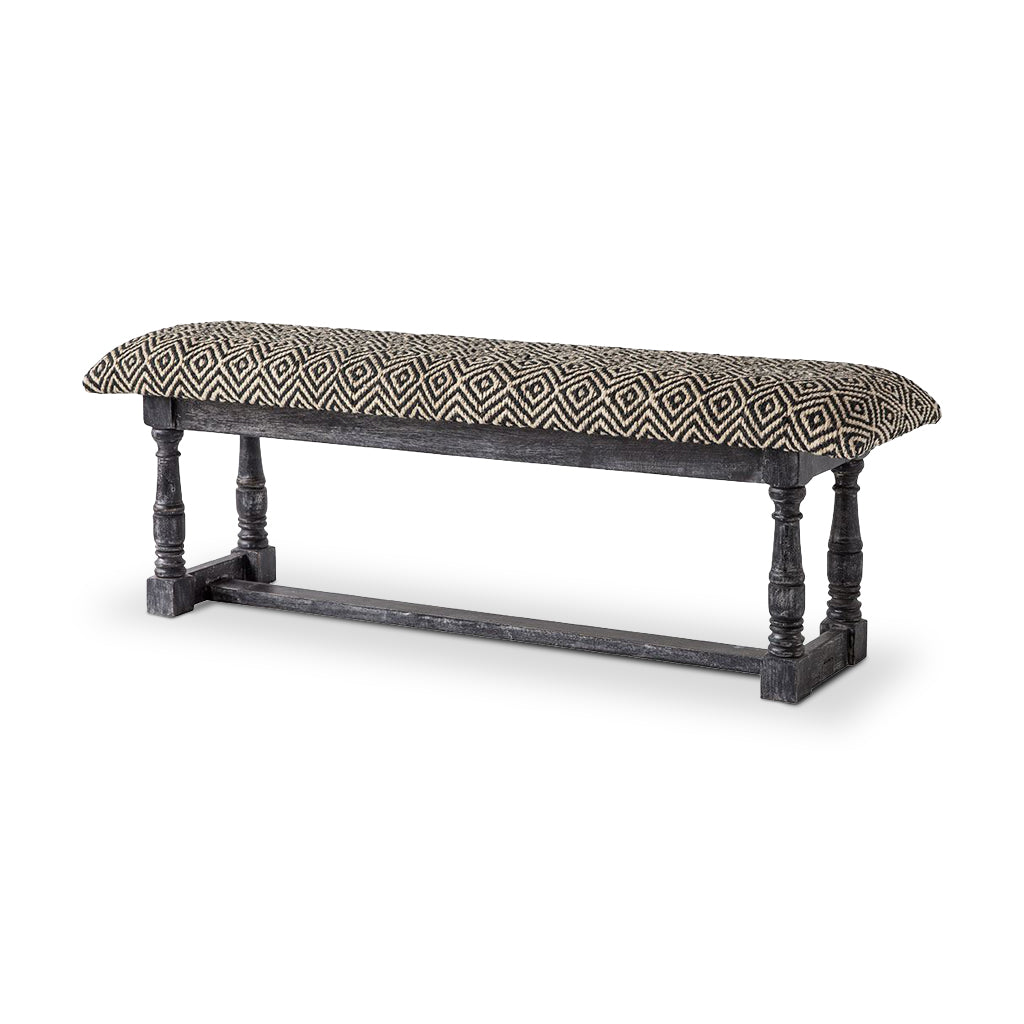Denison Black Beige Woven Cushion Top with Black Wood Base Accent Bench