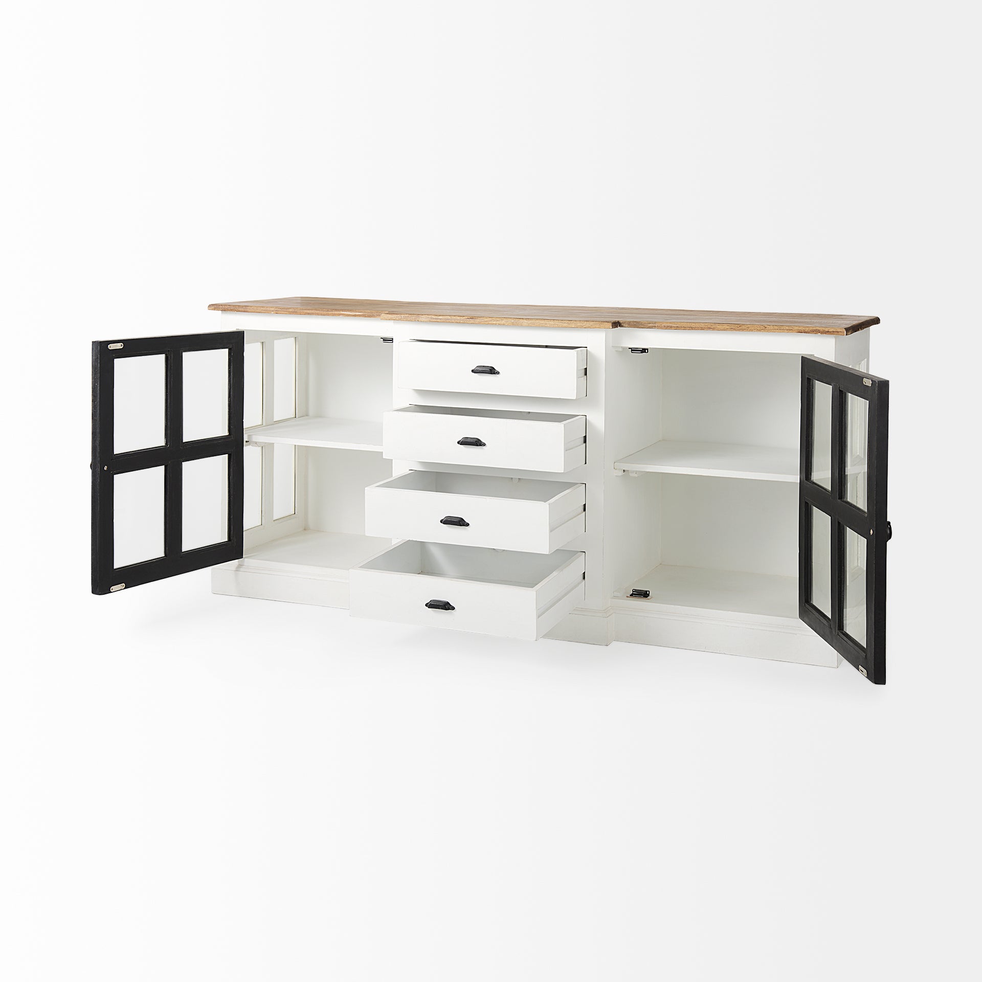 Bourchier White with Black Solid Wood Frame Brown Top 4-Drawer 2-Glass Cabinet Buffet Credenzas & Sideboards Mercana , Black Friday Sale Mercana Furniture Sale, Old Bones Co, Mid Century Furniture Sale, Four Hands Furniture, Black Friday Sale Bourchier White with Black Solid Wood Frame Brown Top 4-Drawer 2-Glass Cabinet Buffet,Gus Sale, Perigold Bourchier White with Black Solid Wood Frame Brown Top 4-Drawer 2-Glass Cabinet Buffet Credenzas & Sideboards Black Friday Sale , Perigold Sale Bourchier White with 