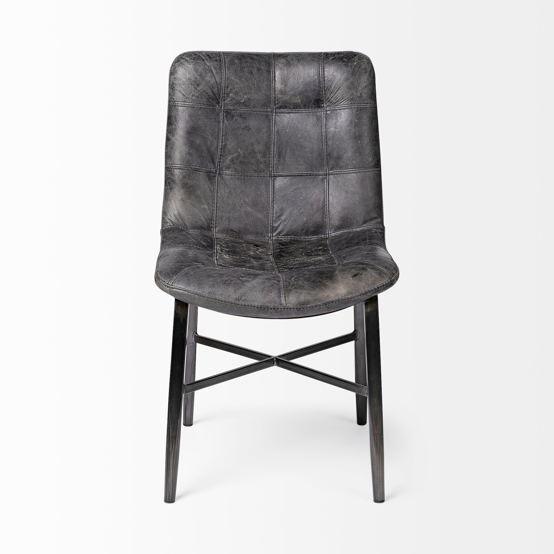 Horsdal Black Genuine Leather Seat with Black Metal Frame Dining Chair