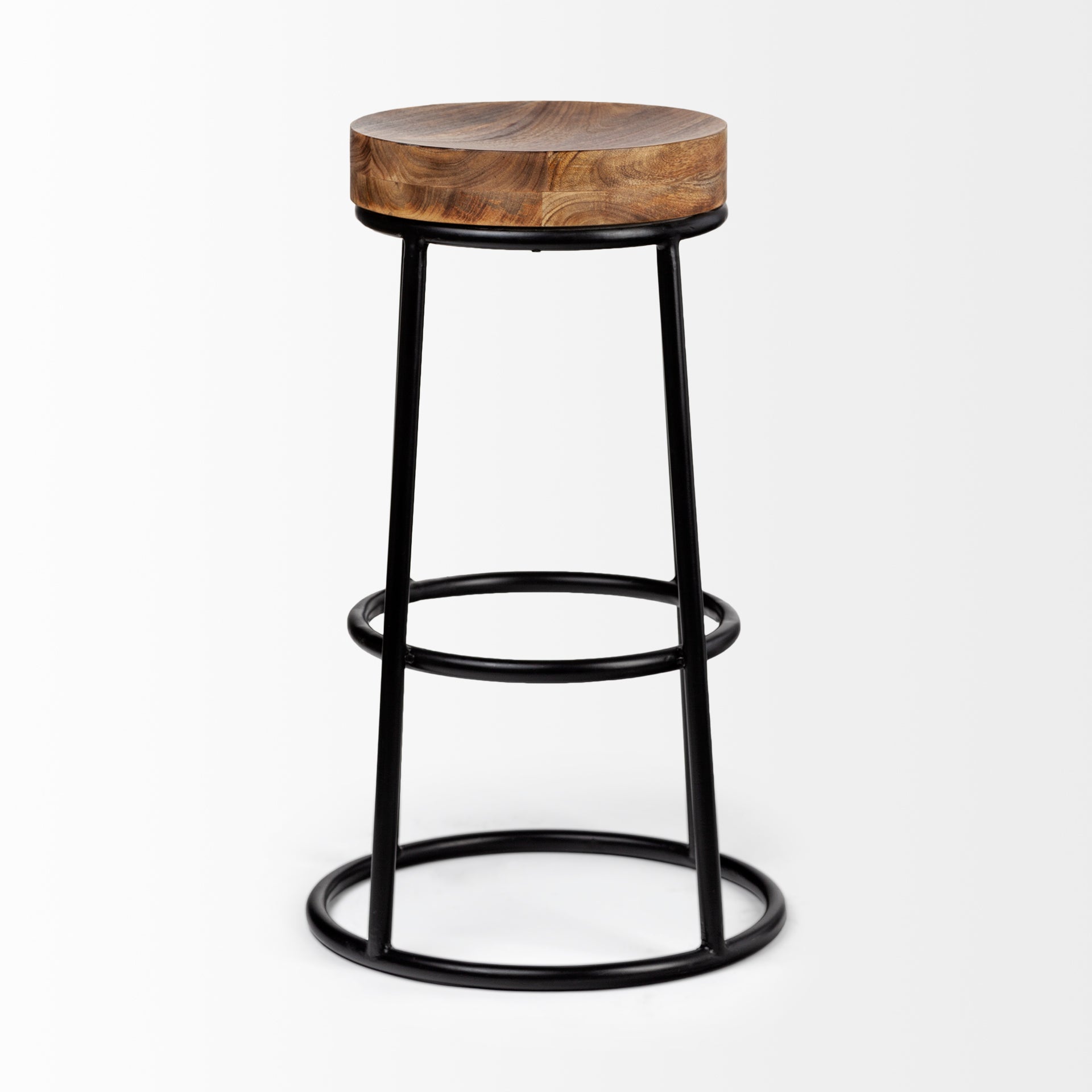 Flynn 26.25" Seat Height Brown Wood Seat Black Metal Frame Stool