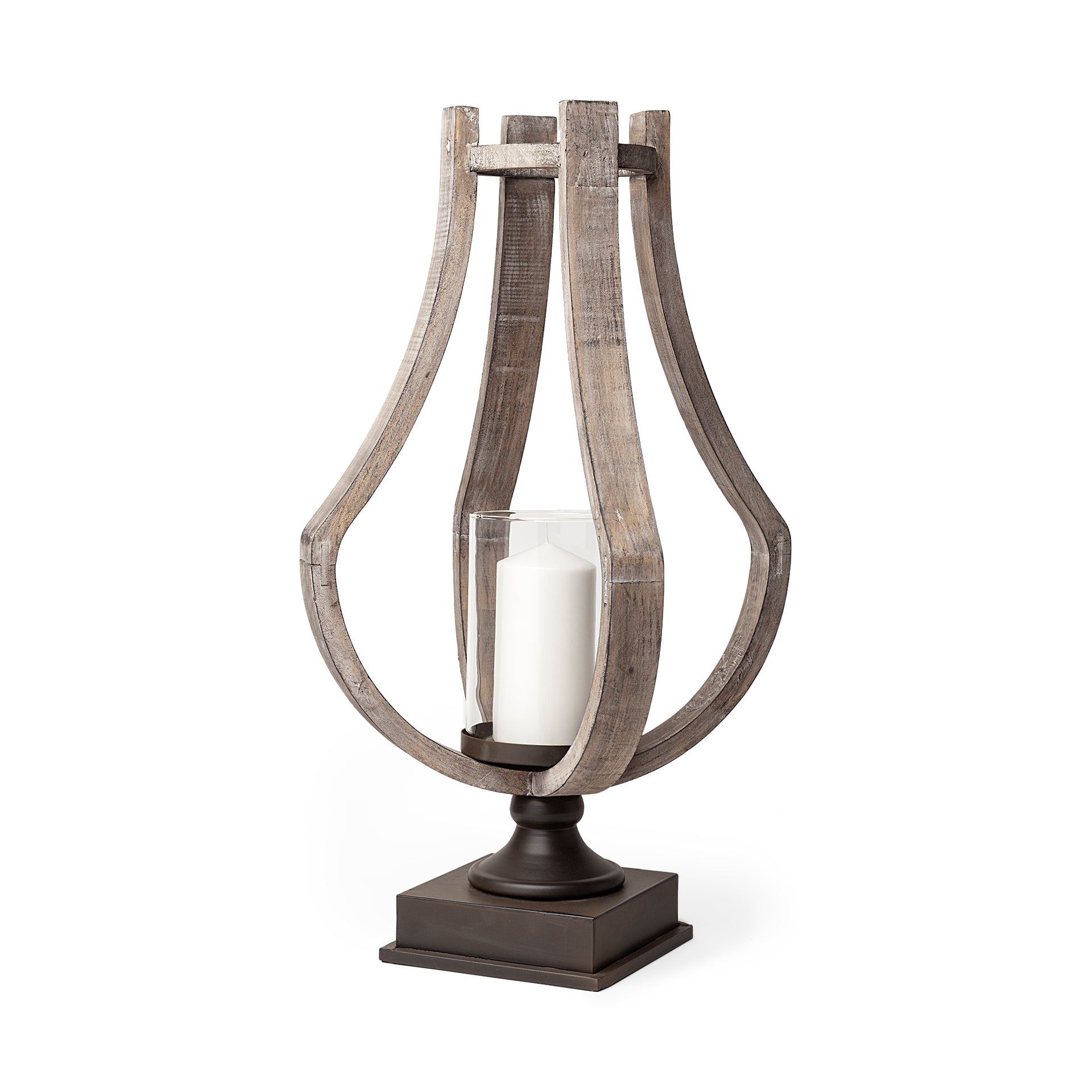 Brillion Rustic Wood Metal Table Candle Holder