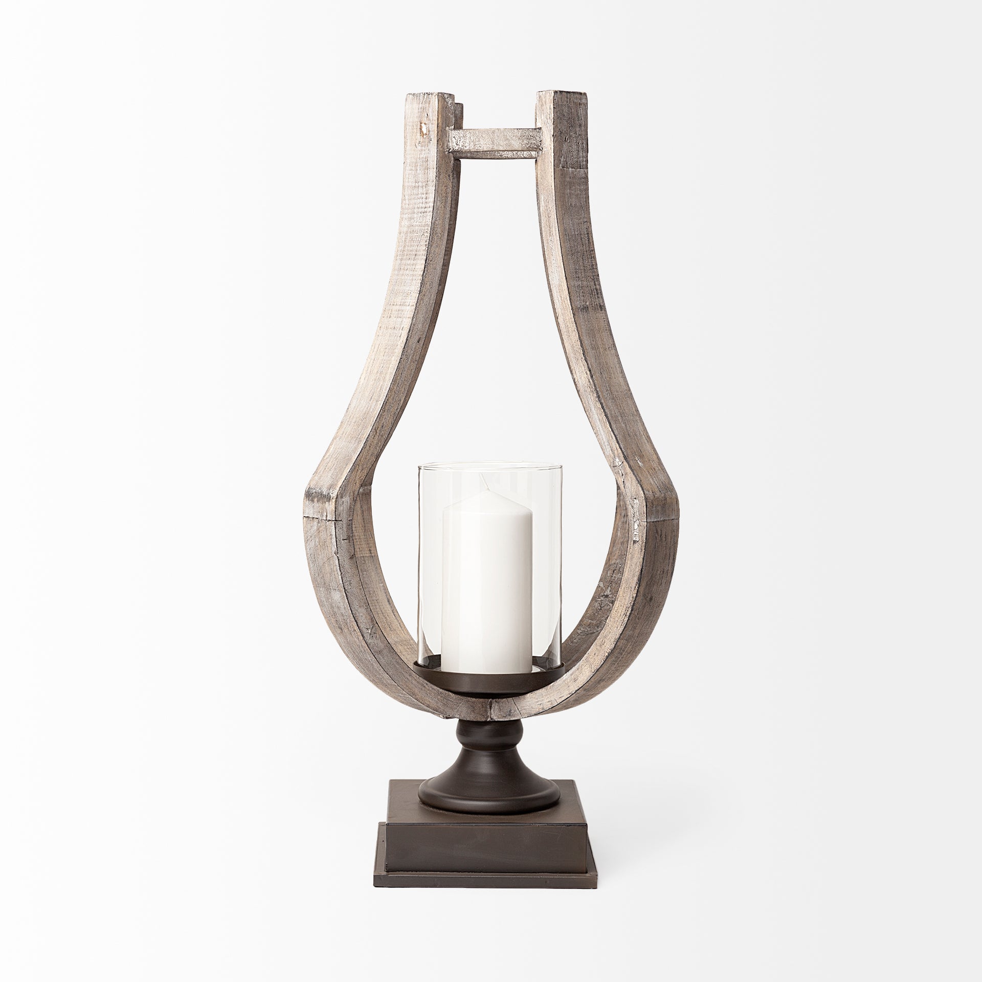 Brillion Rustic Wood Metal Table Candle Holder