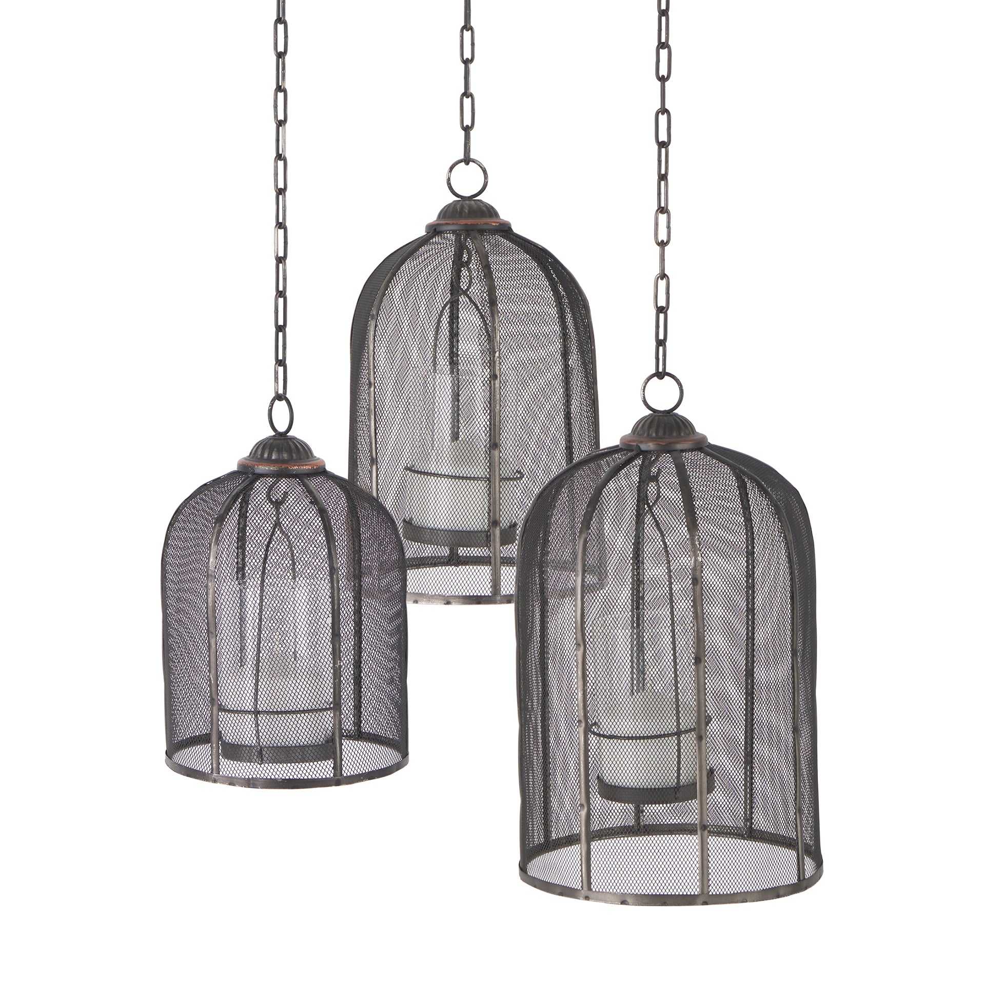 Jutland Black Metal Bird Cage Candle Holder Lanterns - Set of Three