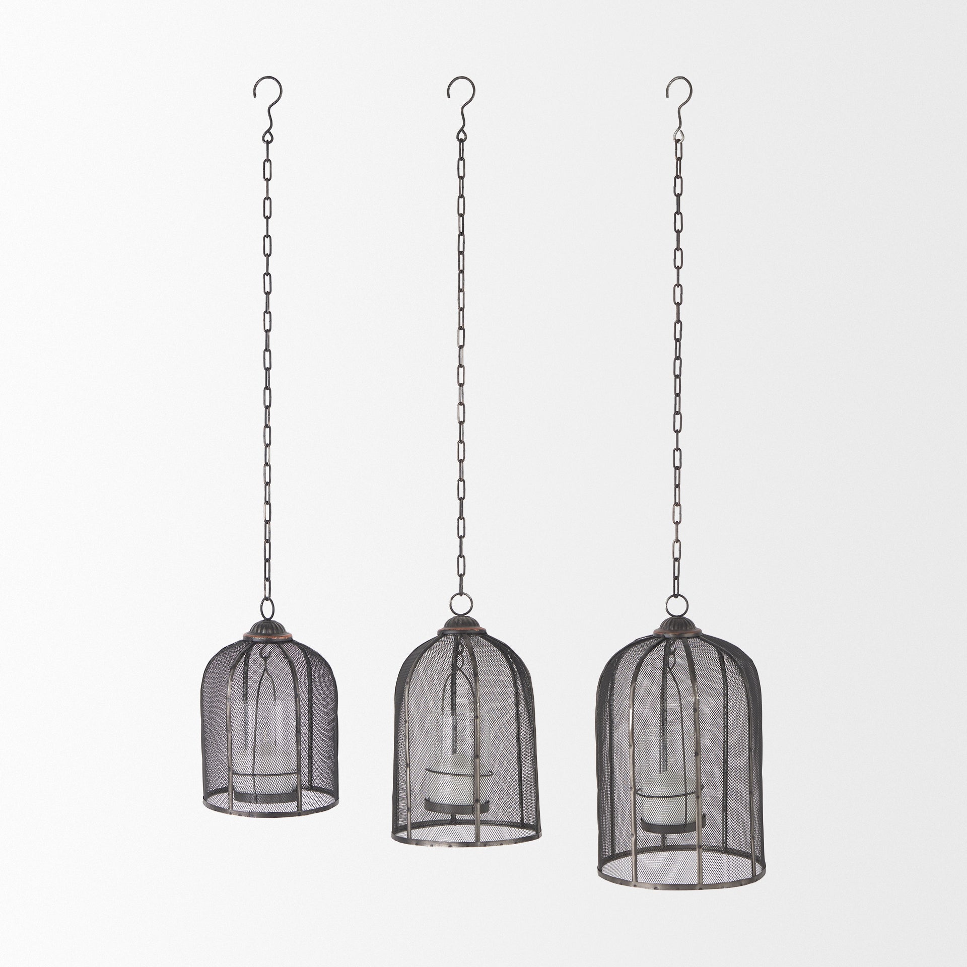 Jutland Black Metal Bird Cage Candle Holder Lanterns - Set of Three