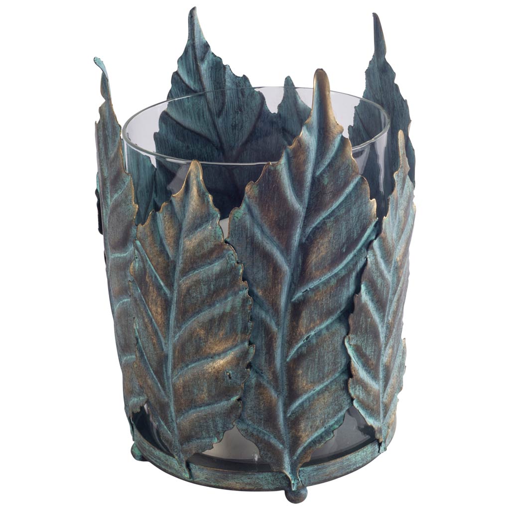 Pana Green with Gold Metal Leaf Table Candle Holder