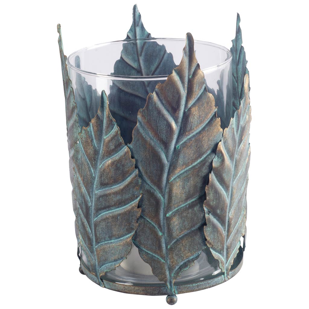 Pana Green with Gold Metal Leaf Table Candle Holder
