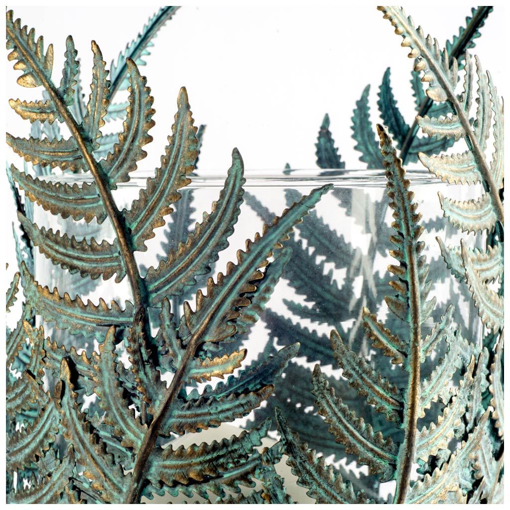 Palen II Large Green with Gold Metal Fern Leaf Table Candle Holder