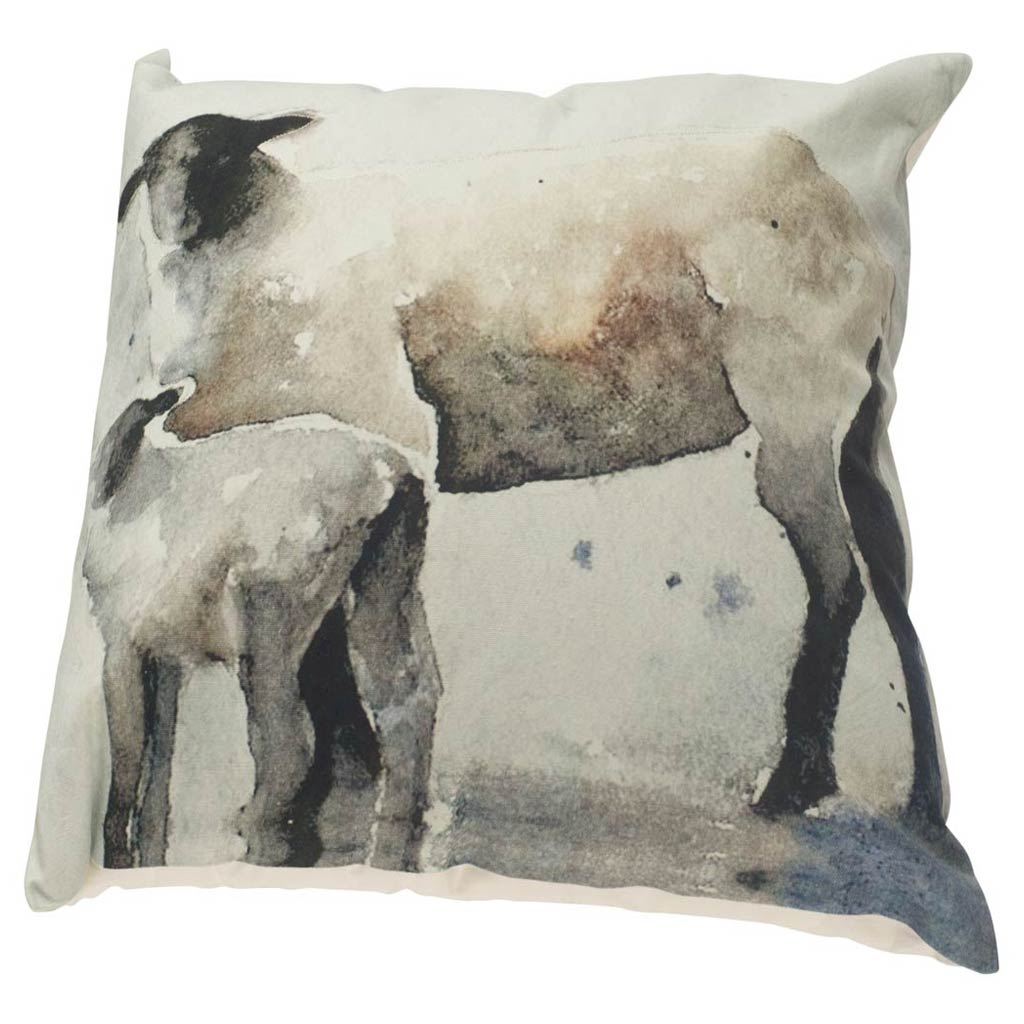 Clover Gray Watercolor Lambs Decorative Pillow Cover