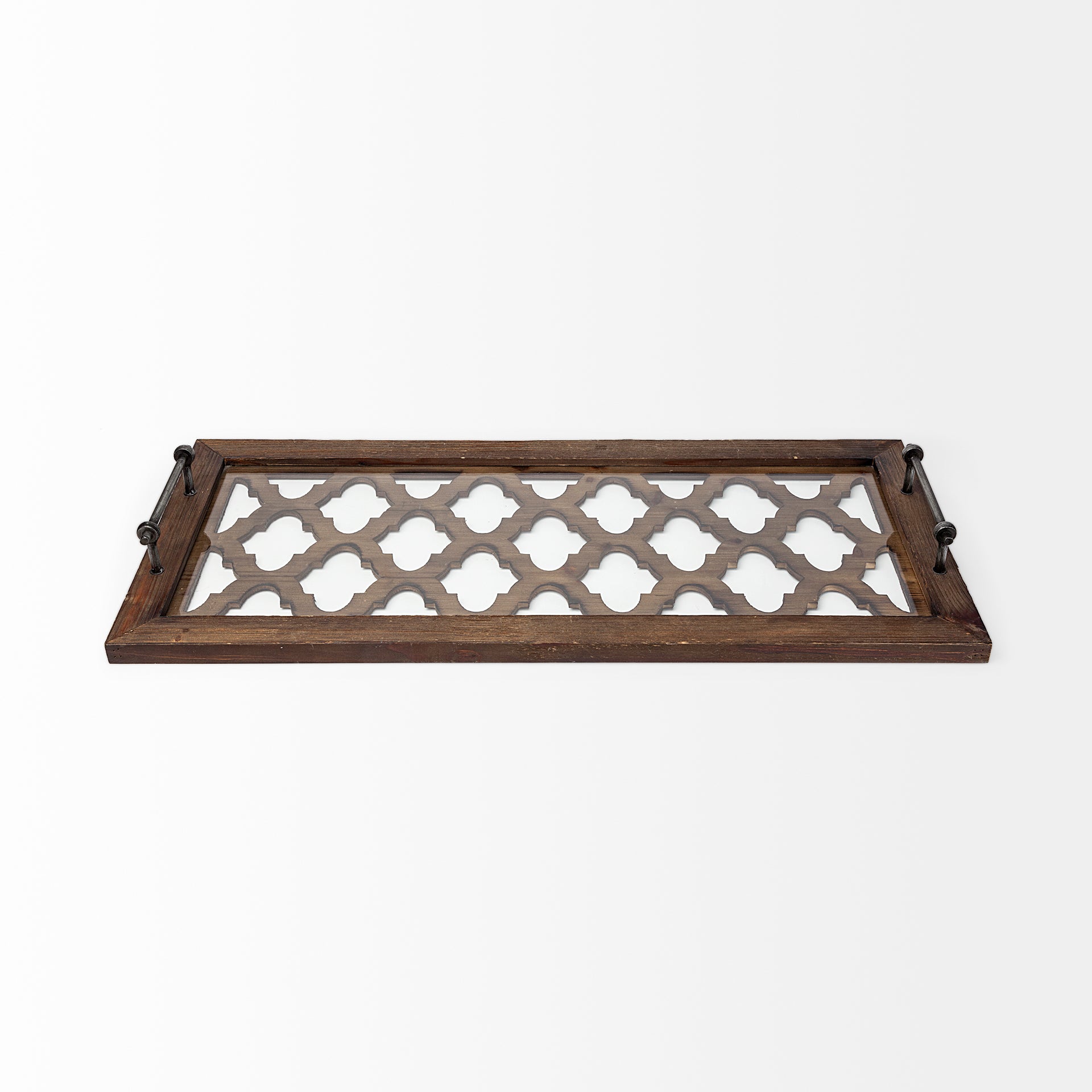 Stotonic Brown Wood with Glass Top Rectangular Serving Tray