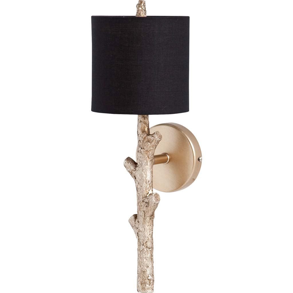 Sabinal II Gold Resin Tree Branch Black Fabric Shade Wall Sconce