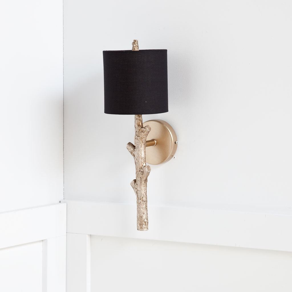 Sabinal II Gold Resin Tree Branch Black Fabric Shade Wall Sconce