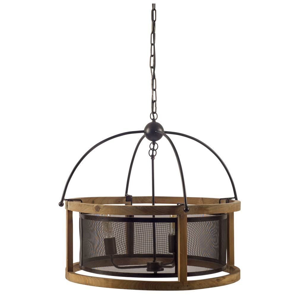Penhill Black and Wooden Three Bulb Chandelier