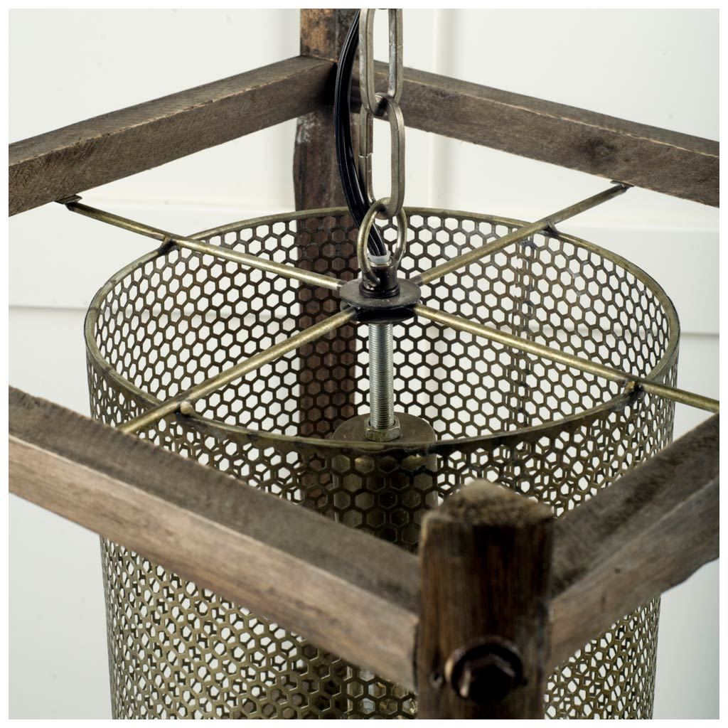 Keppler Perforated Metal and Wood Pendant Light