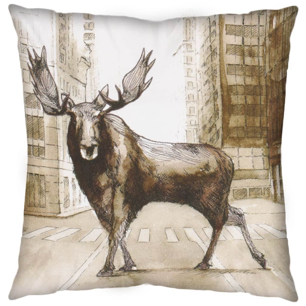 Northstreet II Brown Moose City Crossing Decorative Pillow Cover