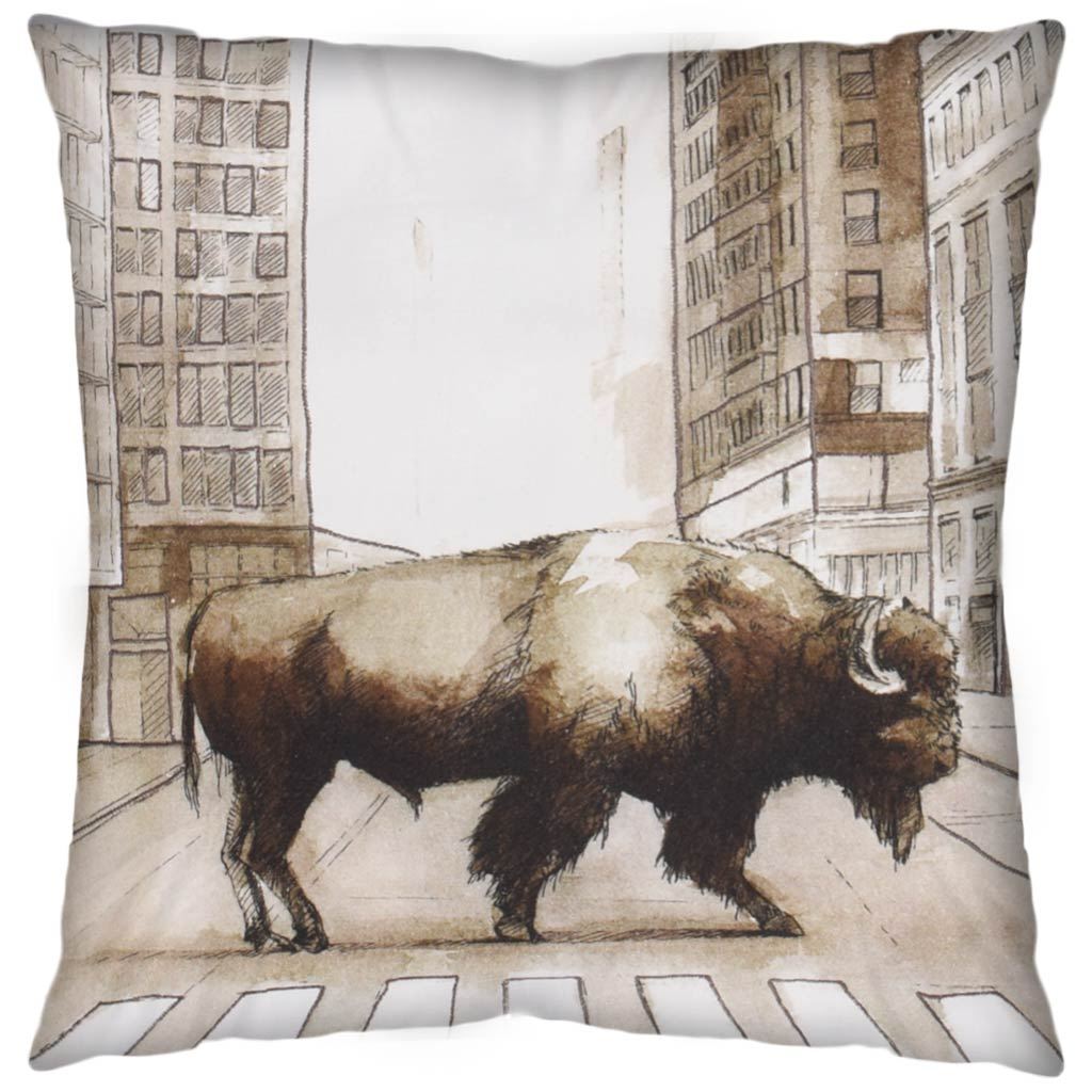 Northstreet II Brown Bison City Crossing Decorative Pillow Cover