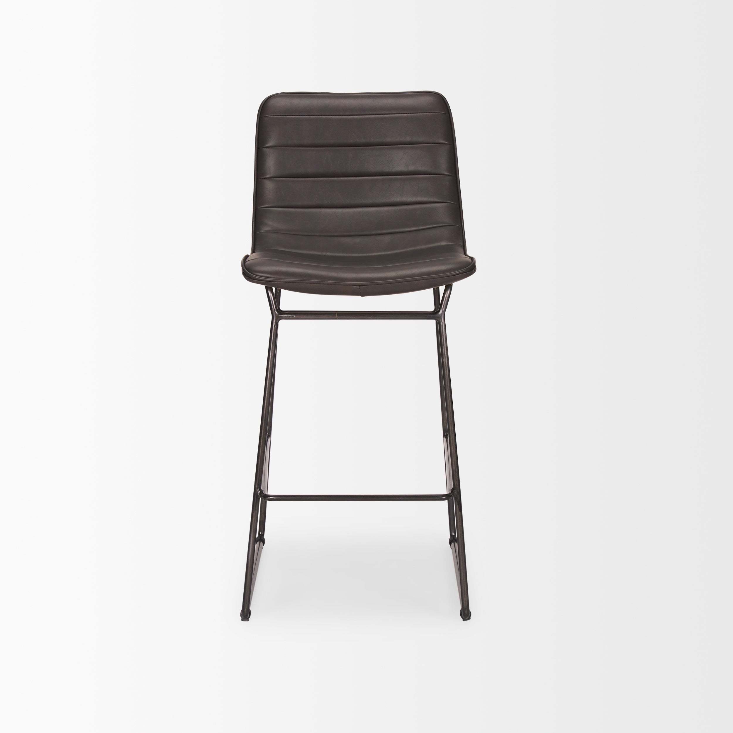 Meritt 37"H Black Faux-Leather Seat with Black Metal Frame Stool